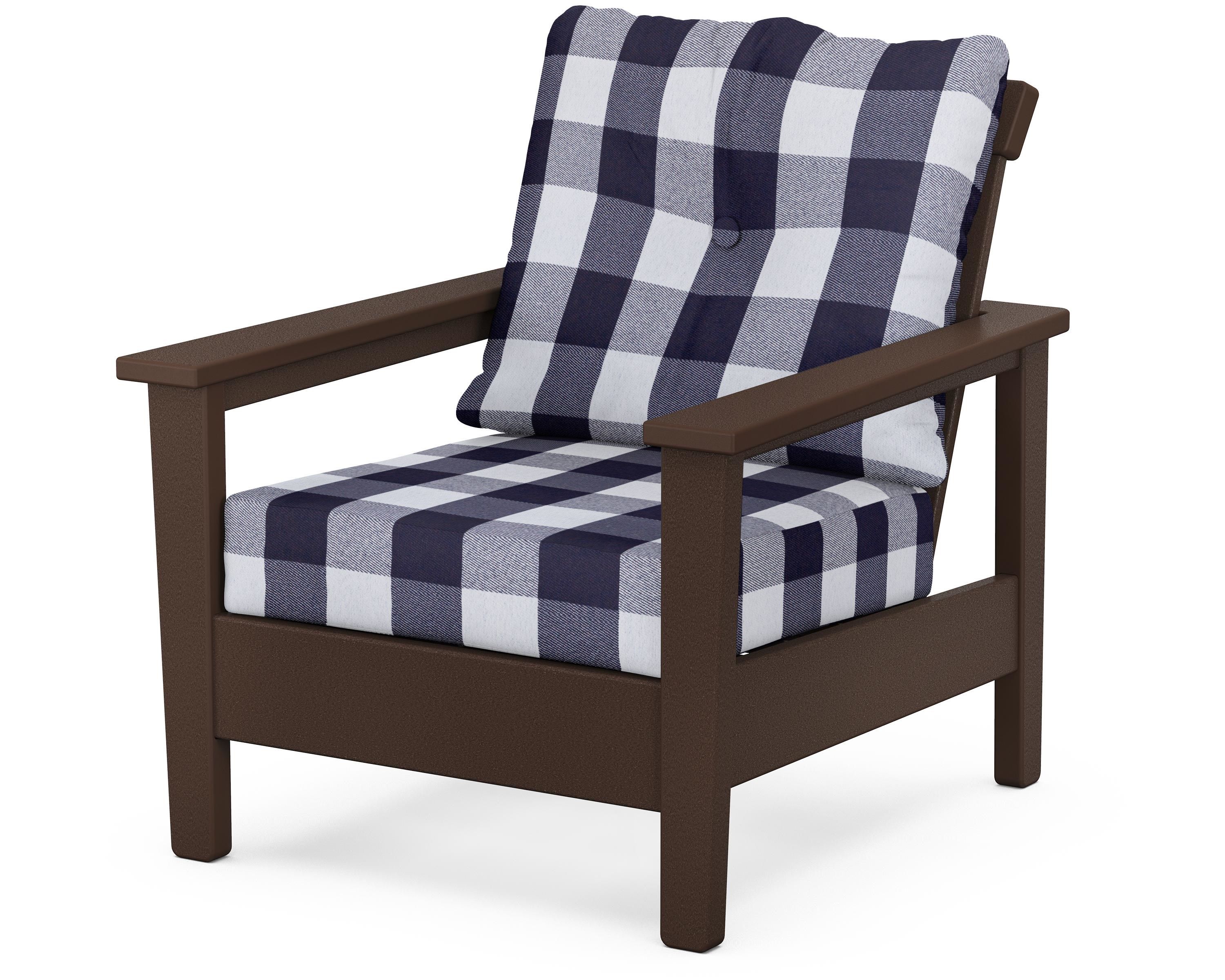 POLYWOOD® Prescott Deep Seating Chair in Mahogany / Buffalo Plaid Navy