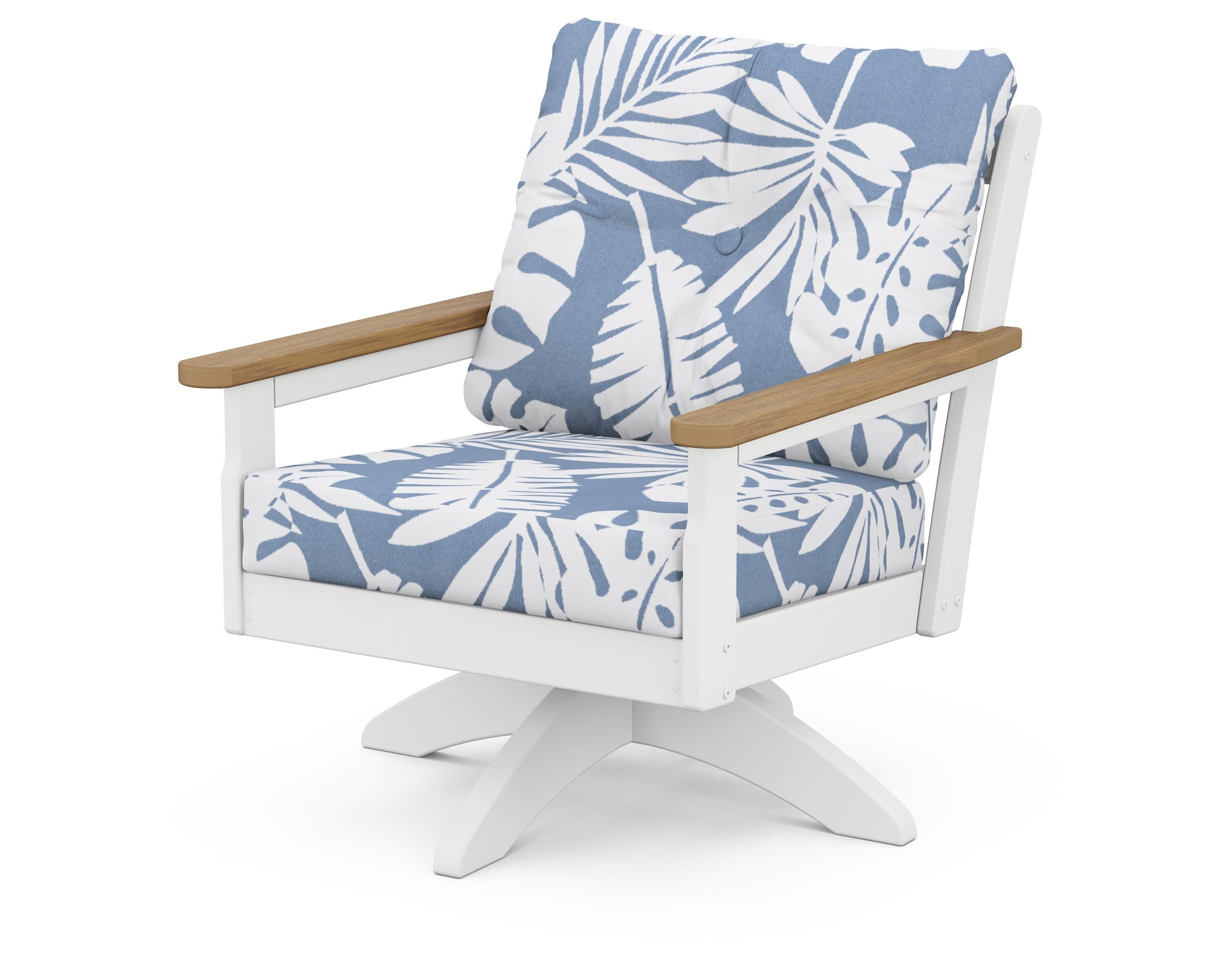 POLYWOOD® Vineyard Deep Seating Swivel Chair in White / Natural / Leaf Sky Blue