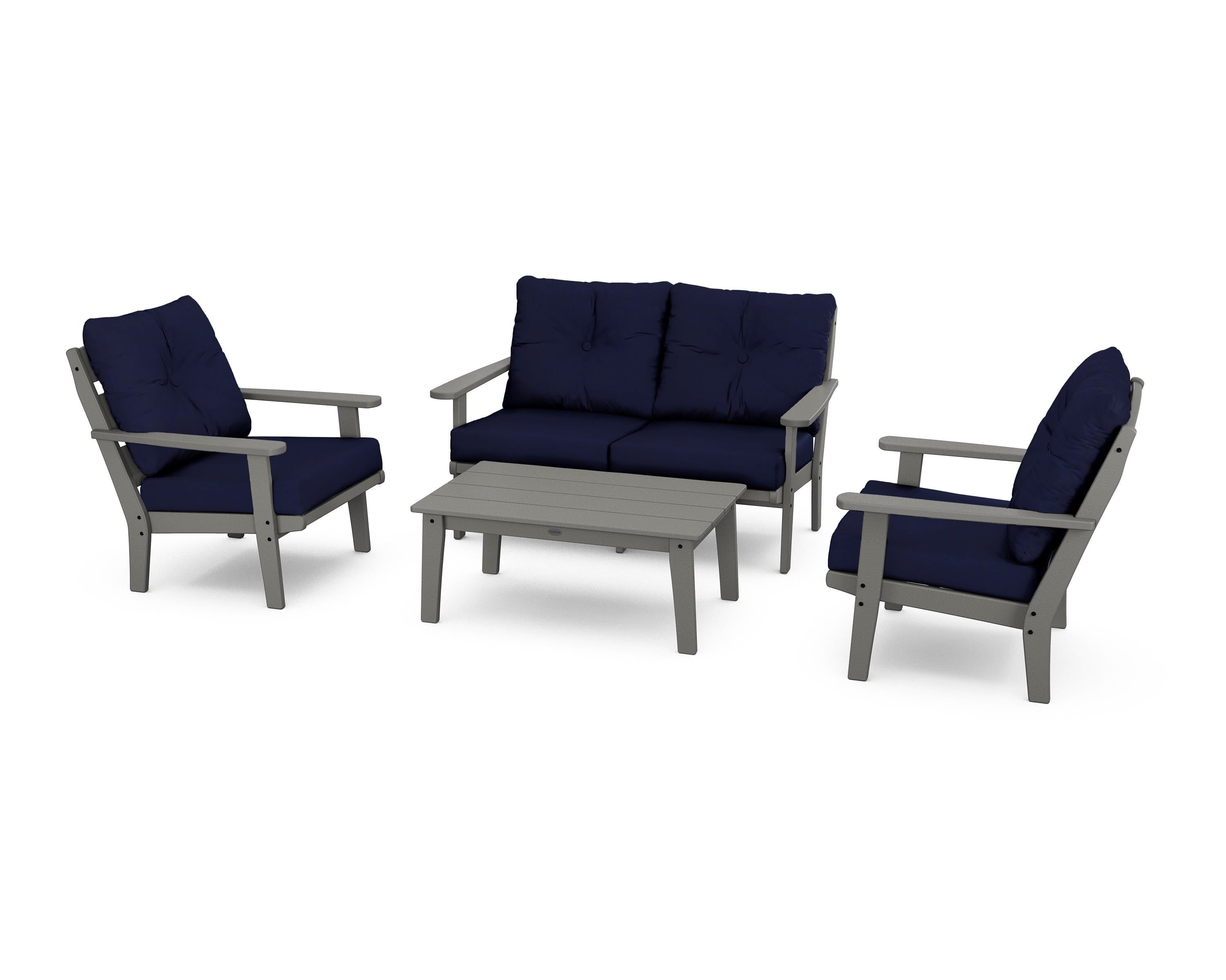 POLYWOOD® Lakeside 4-Piece Deep Seating Set in Slate Grey / Navy