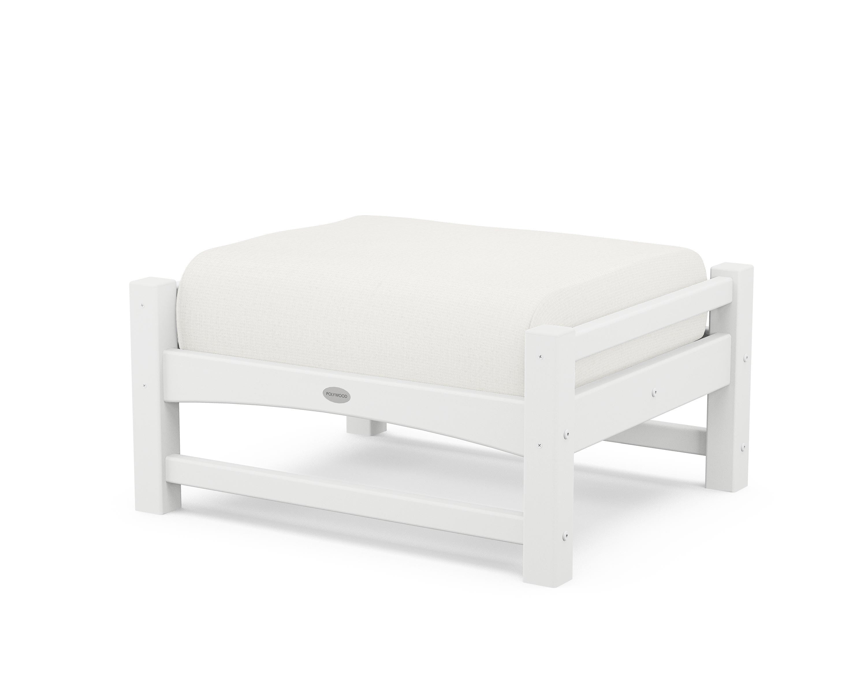 POLYWOOD® Club Ottoman in White / Natural Linen