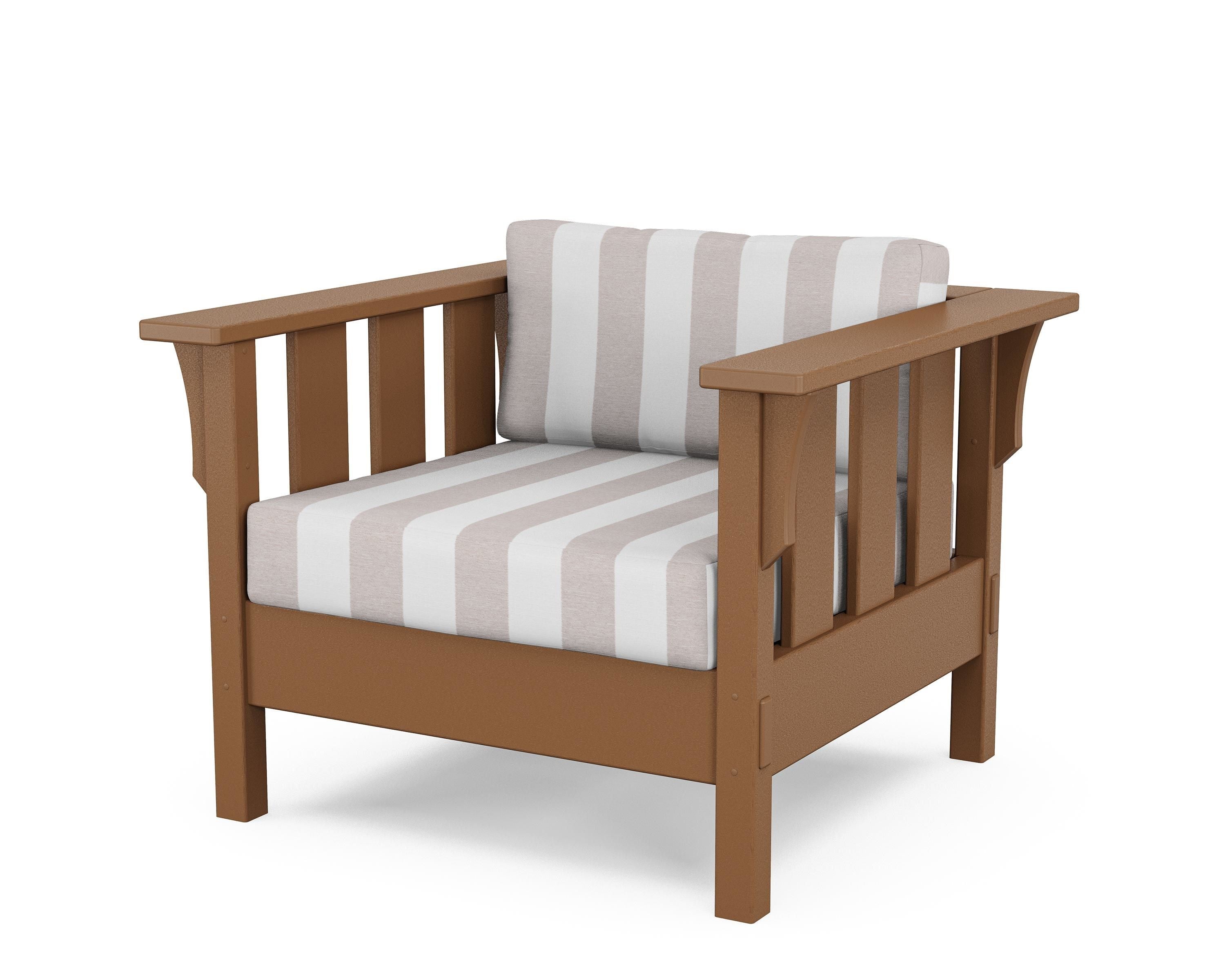 Martha Stewart by POLYWOOD® Acadia Deep Seating Chair in Teak / Cabana Stripe Dune Burlap