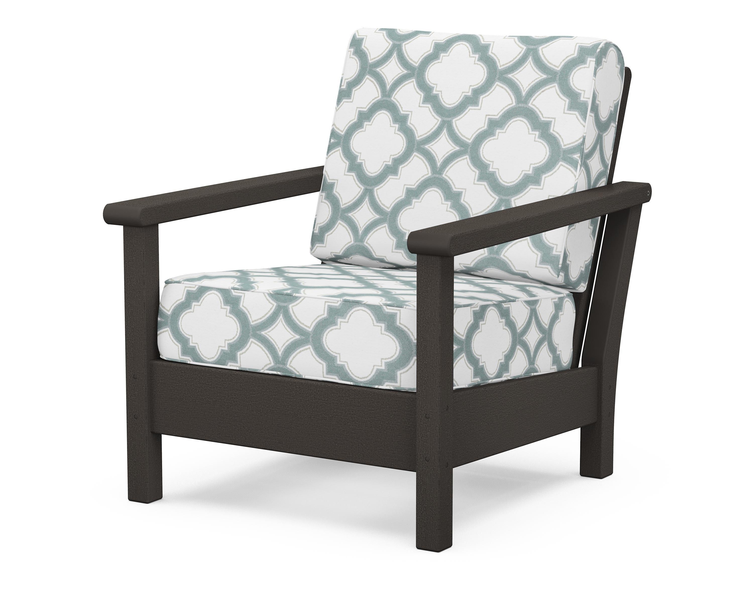 POLYWOOD® Harbour Deep Seating Chair in Vintage Coffee / Trellis Glacier Spa