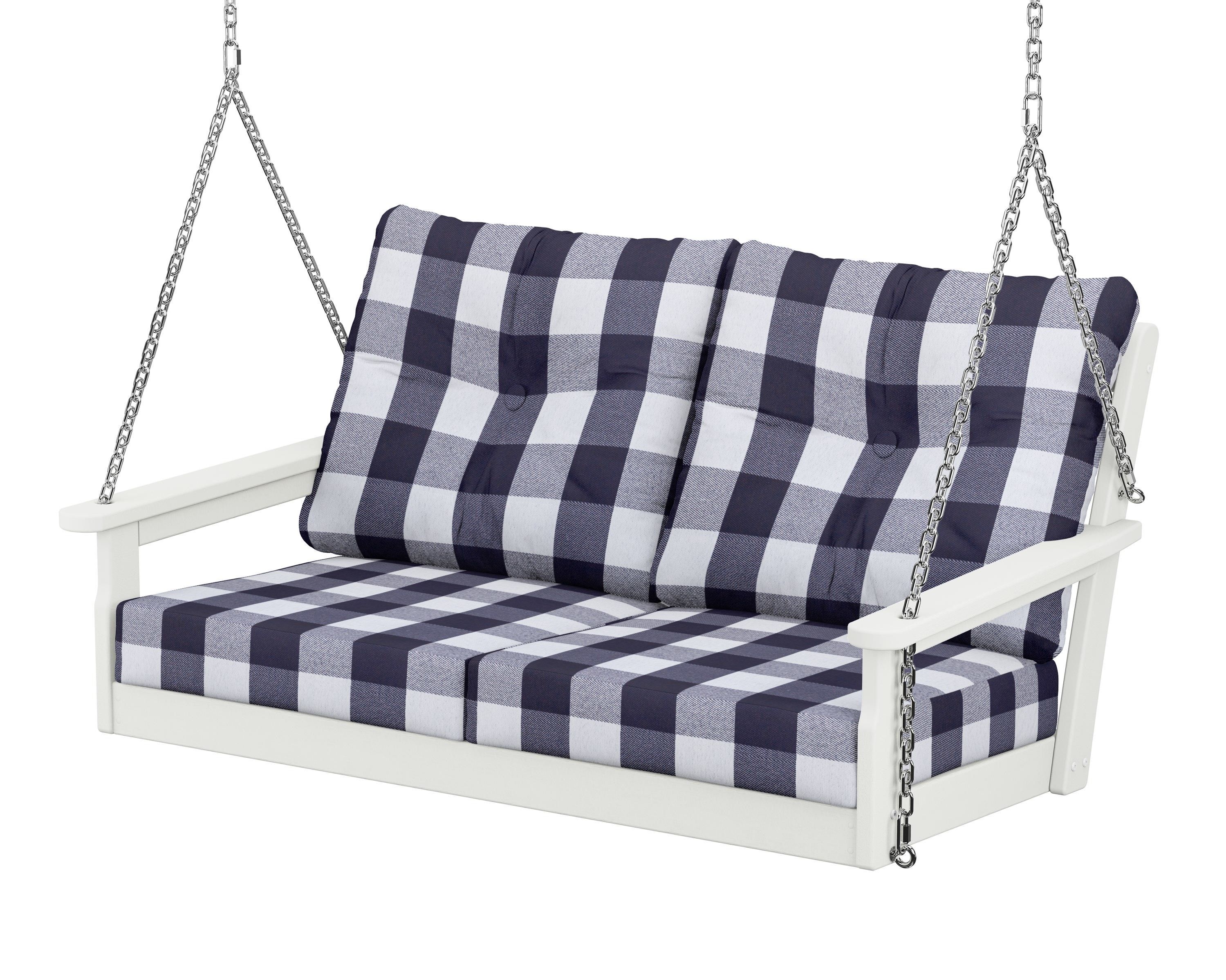 POLYWOOD® Vineyard Deep Seating Swing in Vintage White / Buffalo Plaid Navy