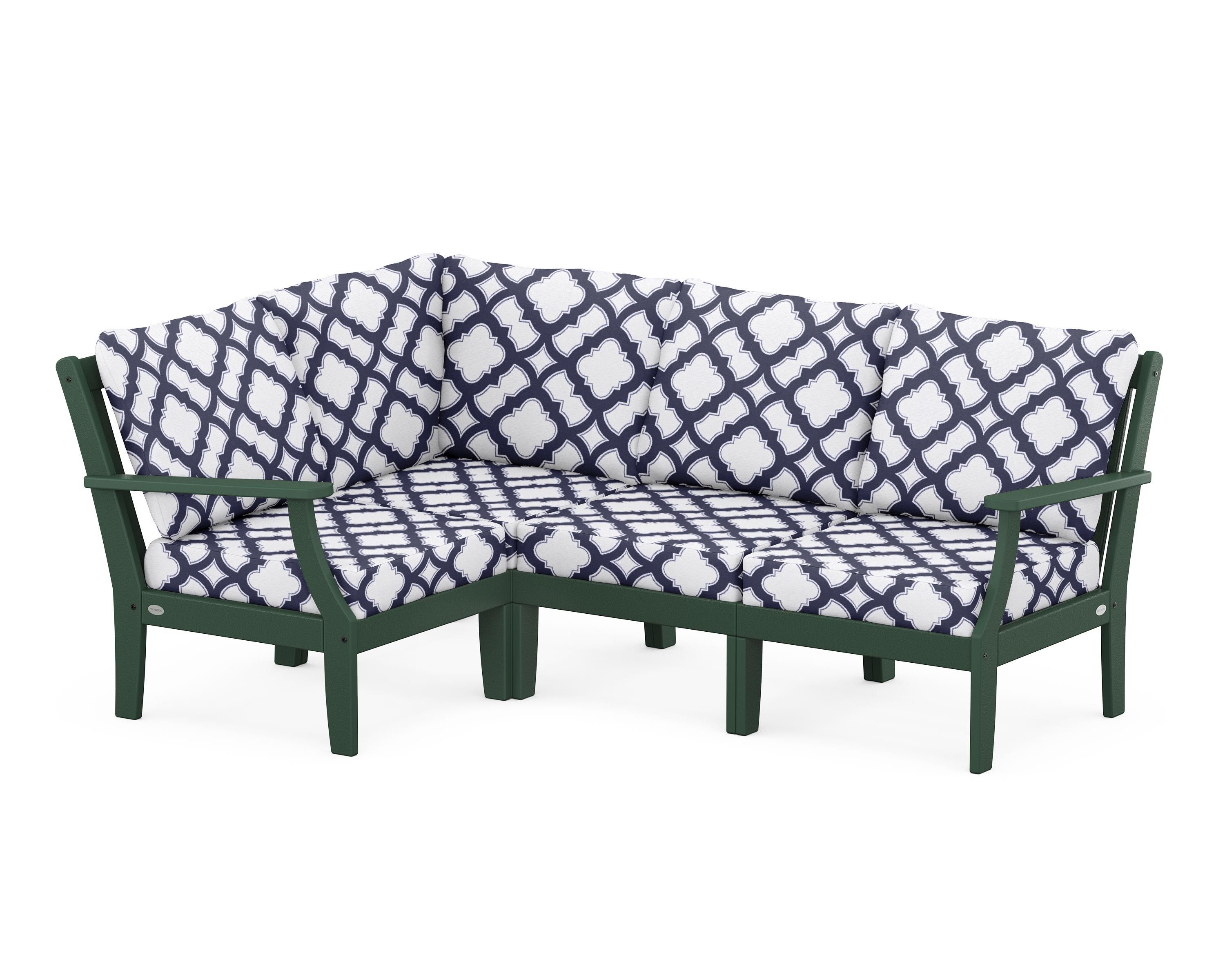 POLYWOOD® Braxton Modular 4-Piece Deep Seating Set in Green / Trellis Navy