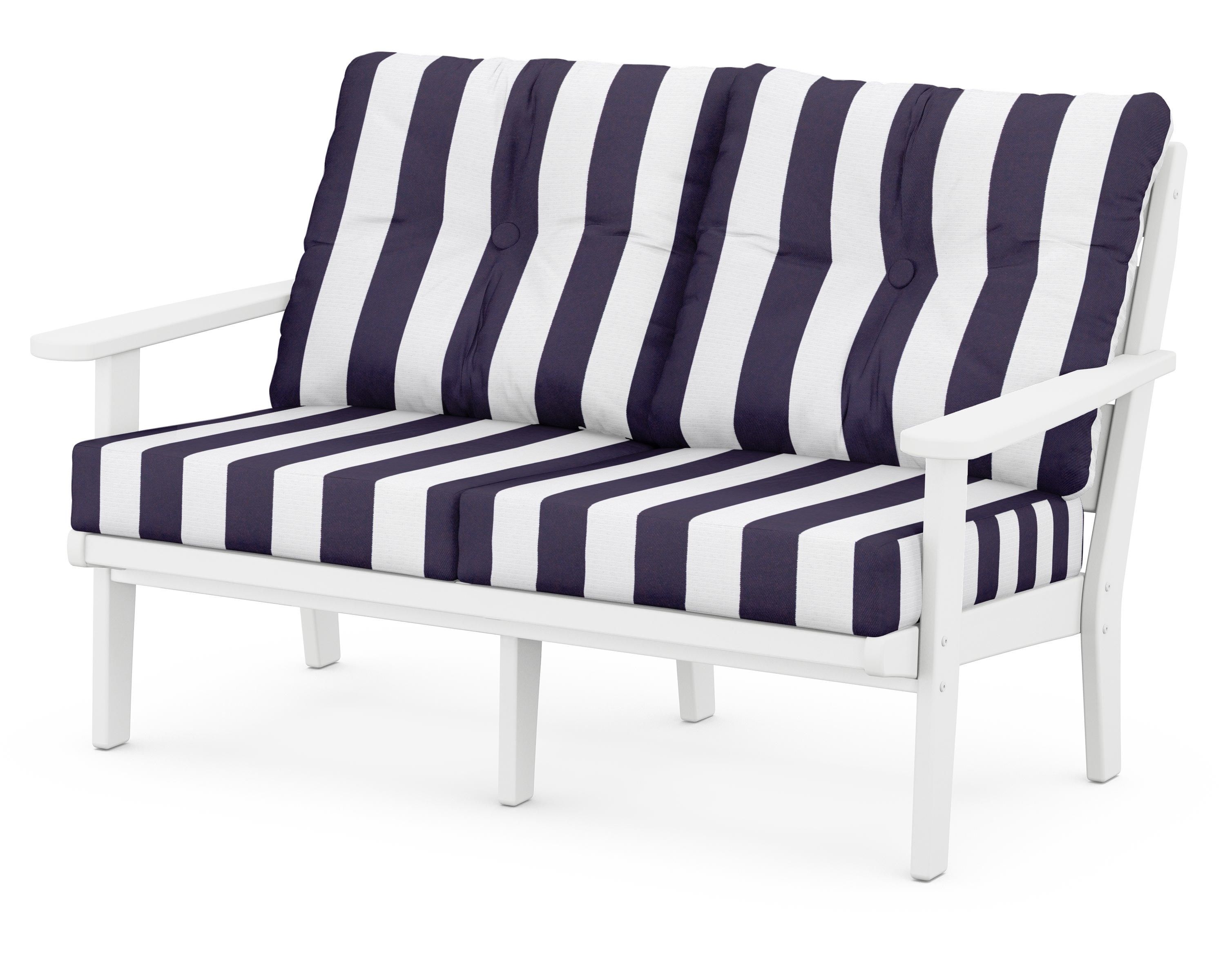 POLYWOOD® Lakeside Deep Seating Loveseat in White / Cabana Stripe Navy