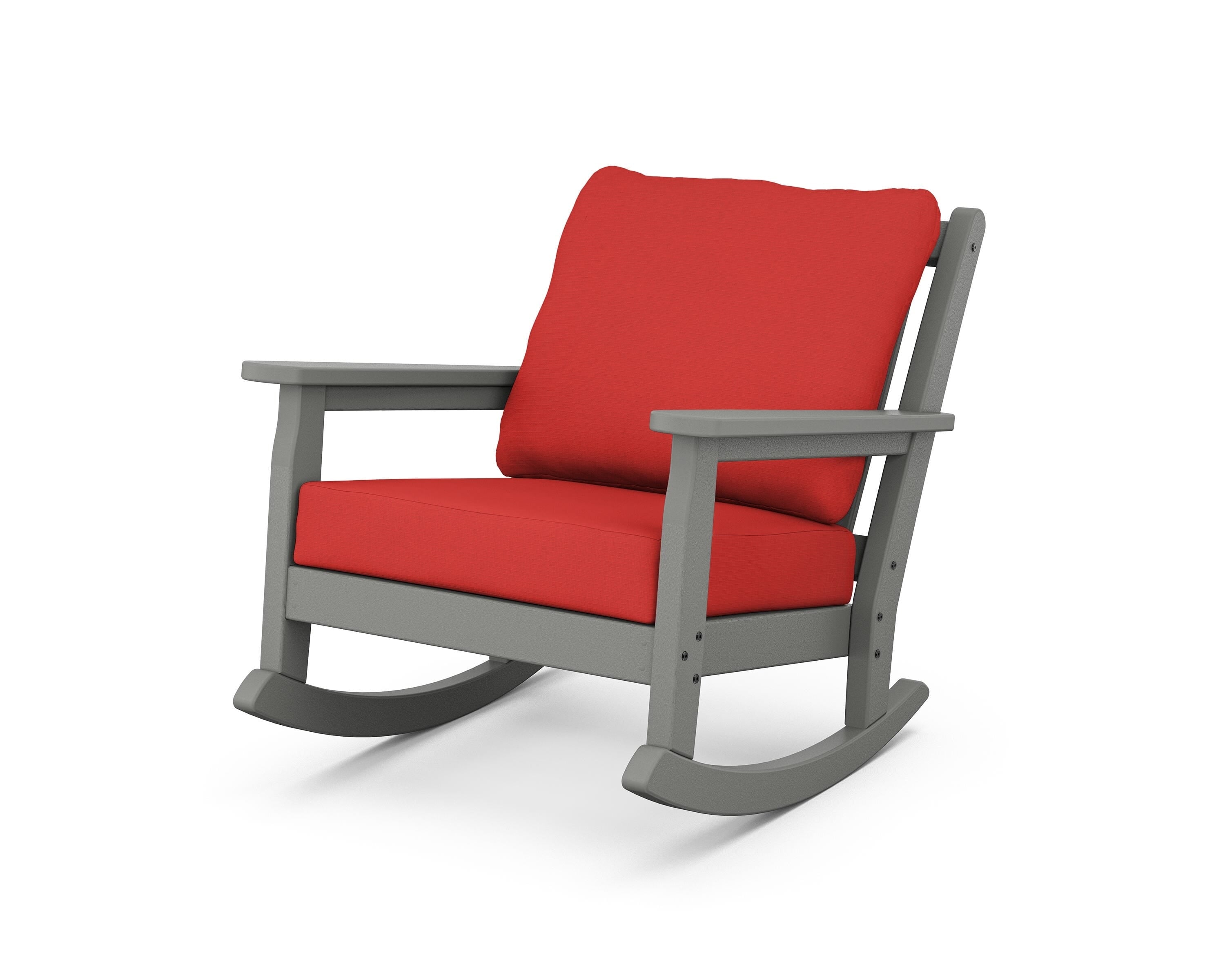 POLYWOOD® Chippendale Deep Seating Rocking Chair in Slate Grey / Crimson Linen