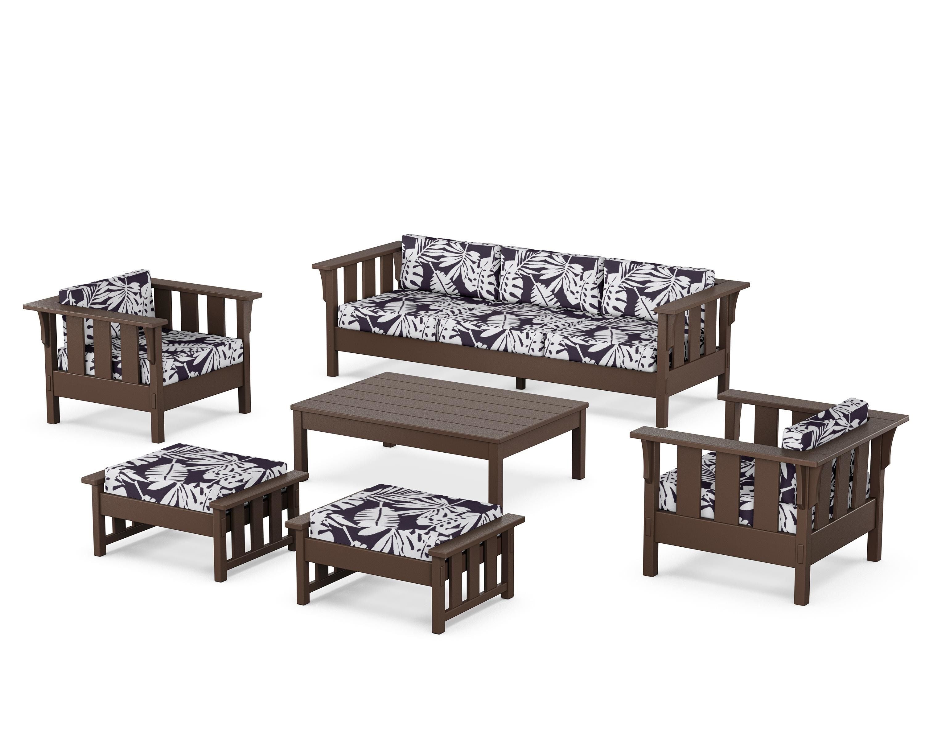 Martha Stewart by POLYWOOD® Acadia 6-Piece Lounge Sofa Set in Mahogany / Leaf Navy