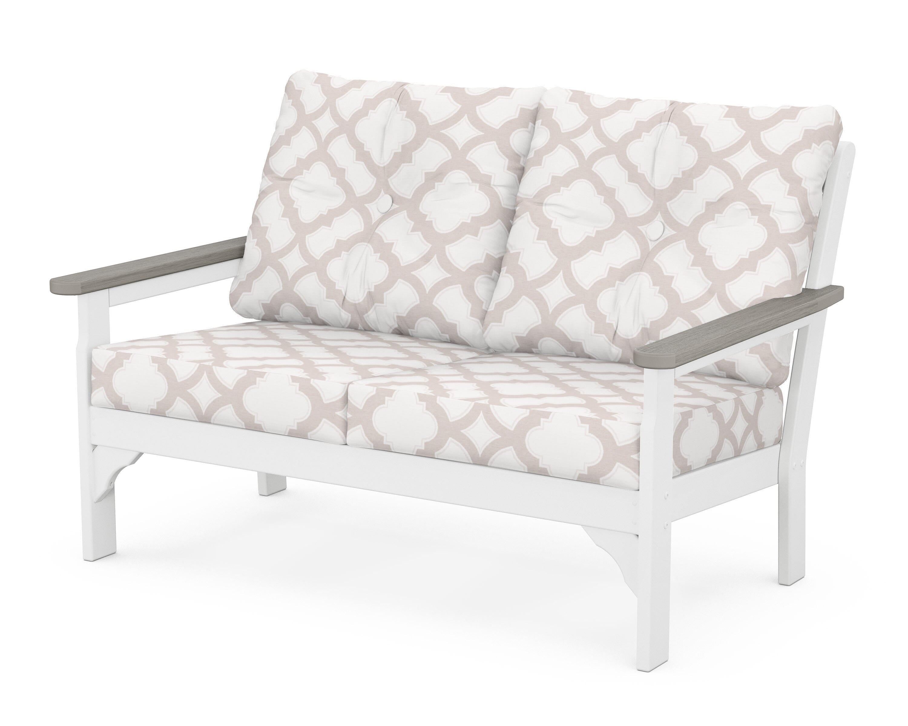 POLYWOOD® Vineyard Deep Seating Loveseat in White / Driftwood / Trellis Dune Burlap