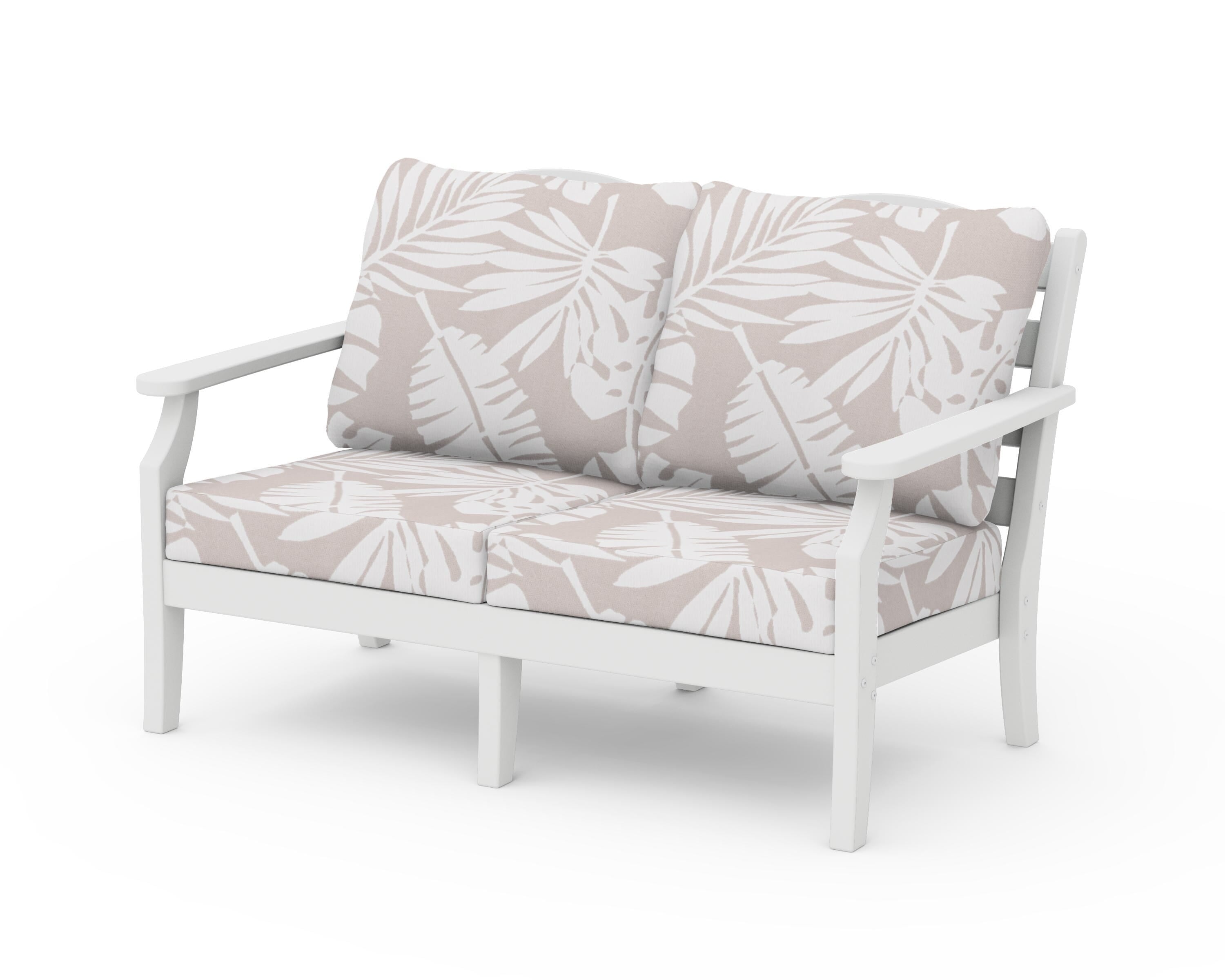 Draper James™ by POLYWOOD® Savannah Deep Seating Loveseat in White / Leaf Dune Burlap