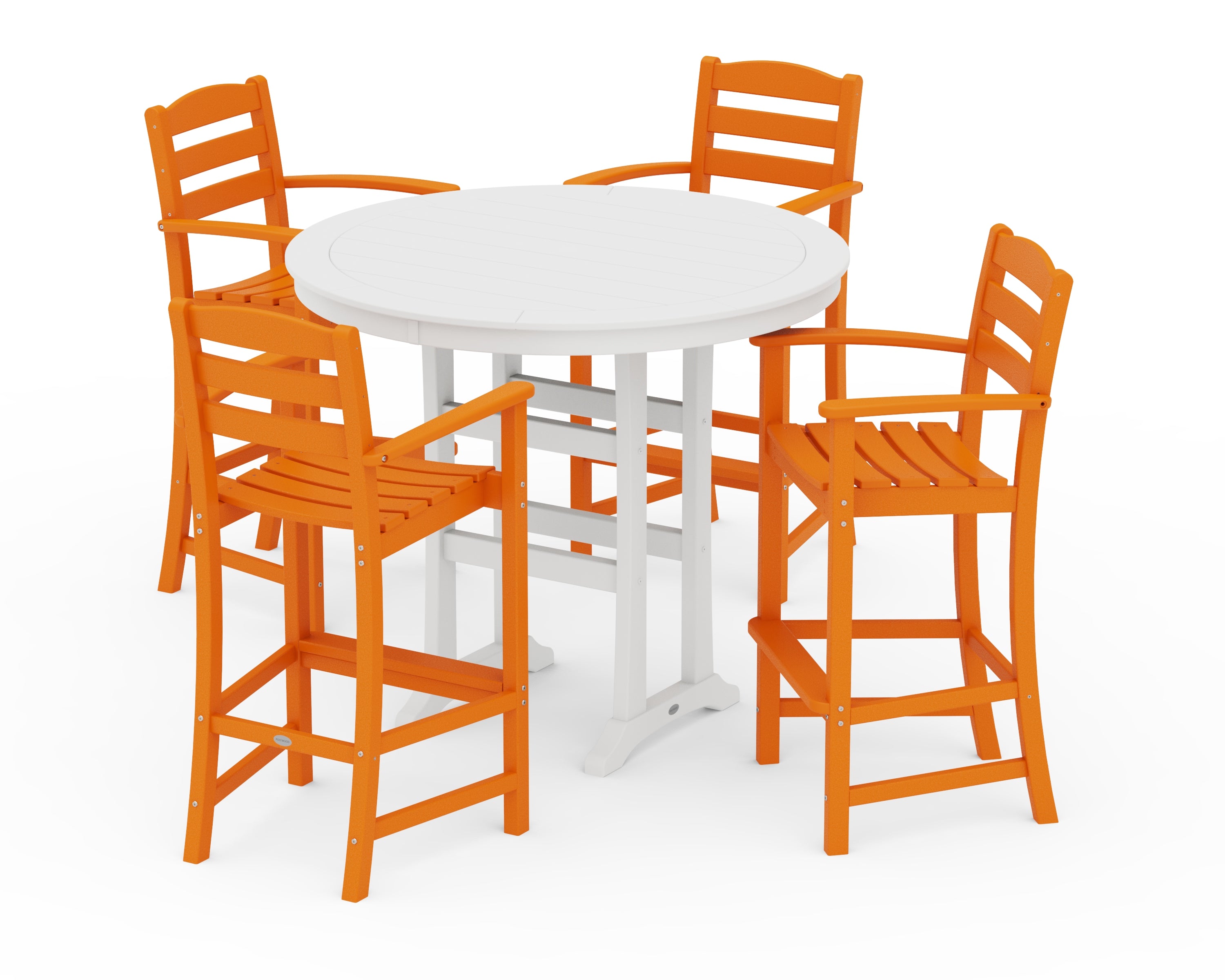 POLYWOOD® La Casa Café 5-Piece Bar Dining Set in Tangerine / White