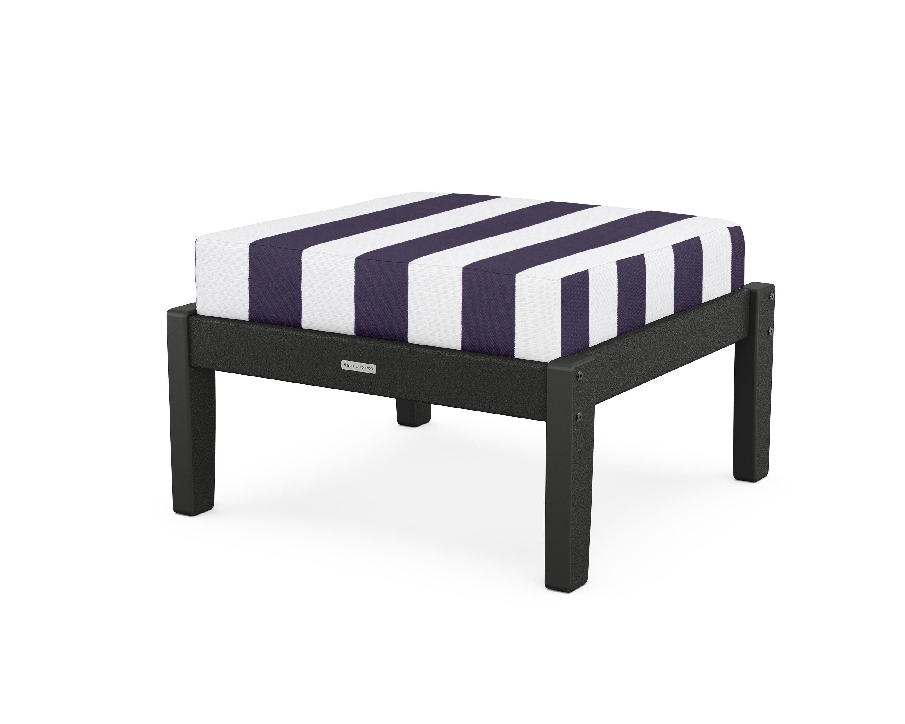 Martha Stewart by POLYWOOD® Chinoiserie Deep Seating Ottoman in Black / Cabana Stripe Navy