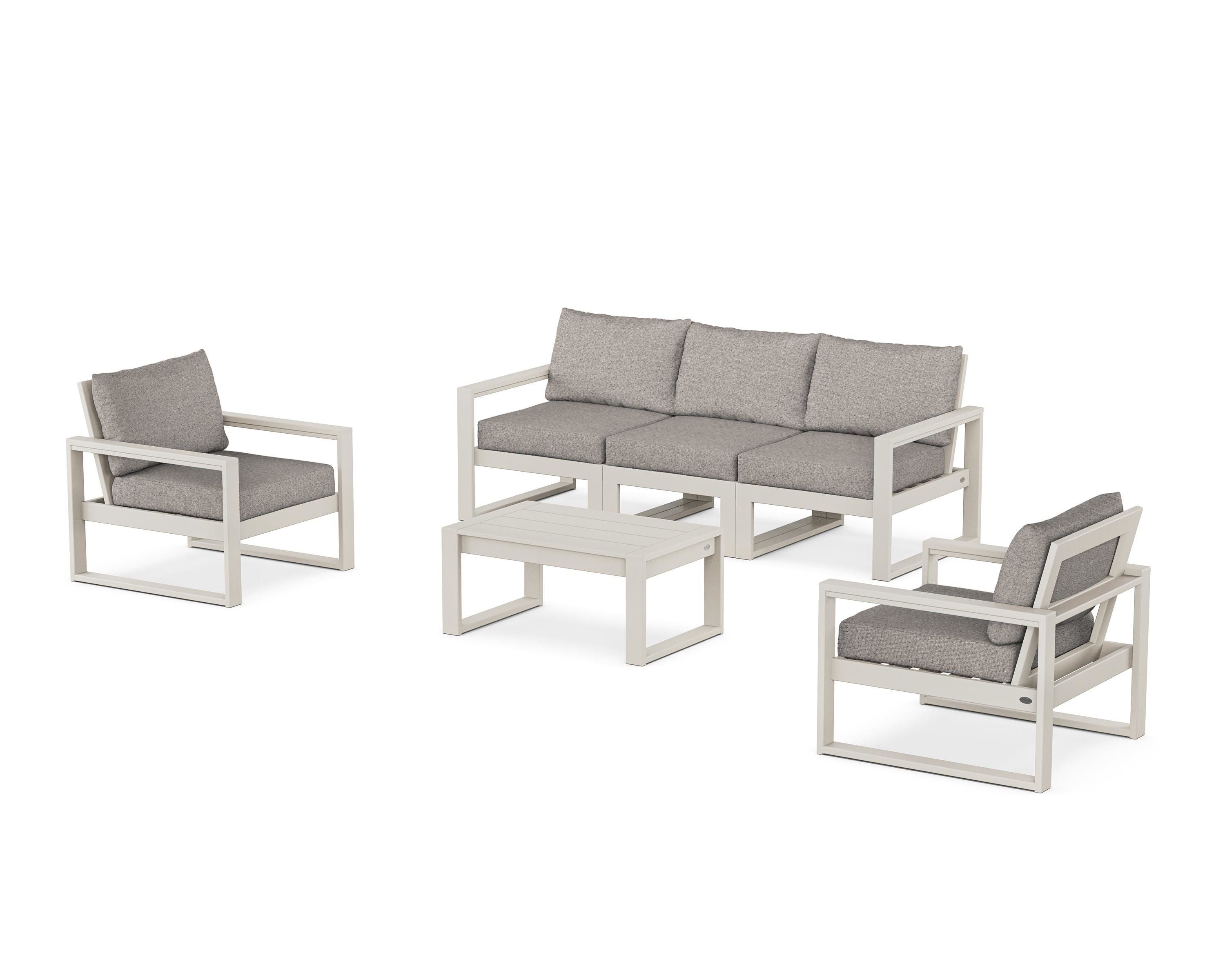 POLYWOOD® EDGE Sectional 4-Piece Deep Seating Set with Sofa in Sand / Weathered Tweed