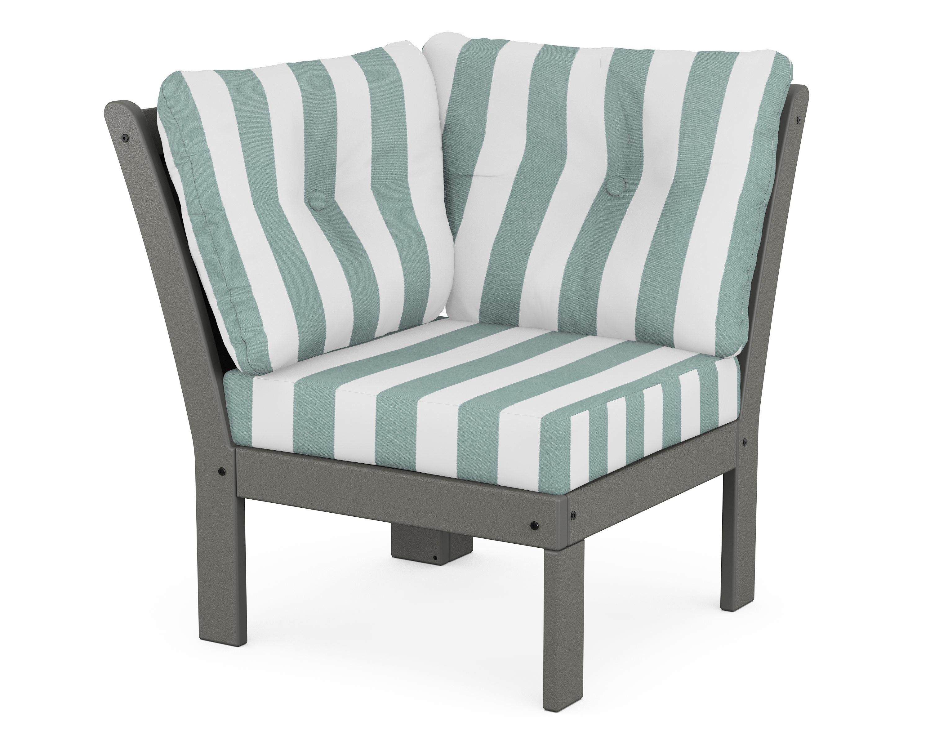POLYWOOD® Vineyard Modular Corner Chair in Slate Grey / Cabana Stripe Glacier Spa