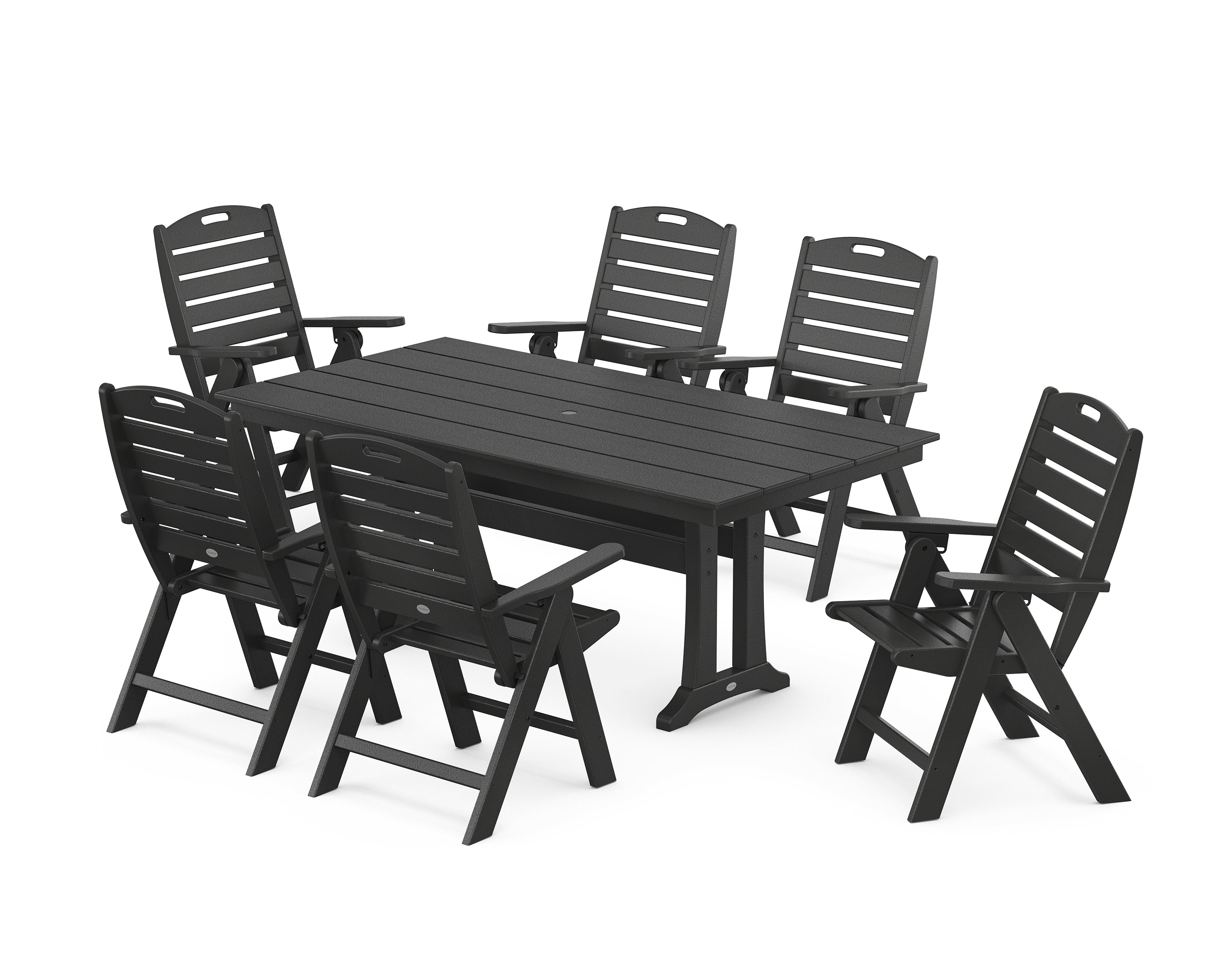 POLYWOOD® Nautical Highback 7-Piece Farmhouse Dining Set with Trestle Legs in Black