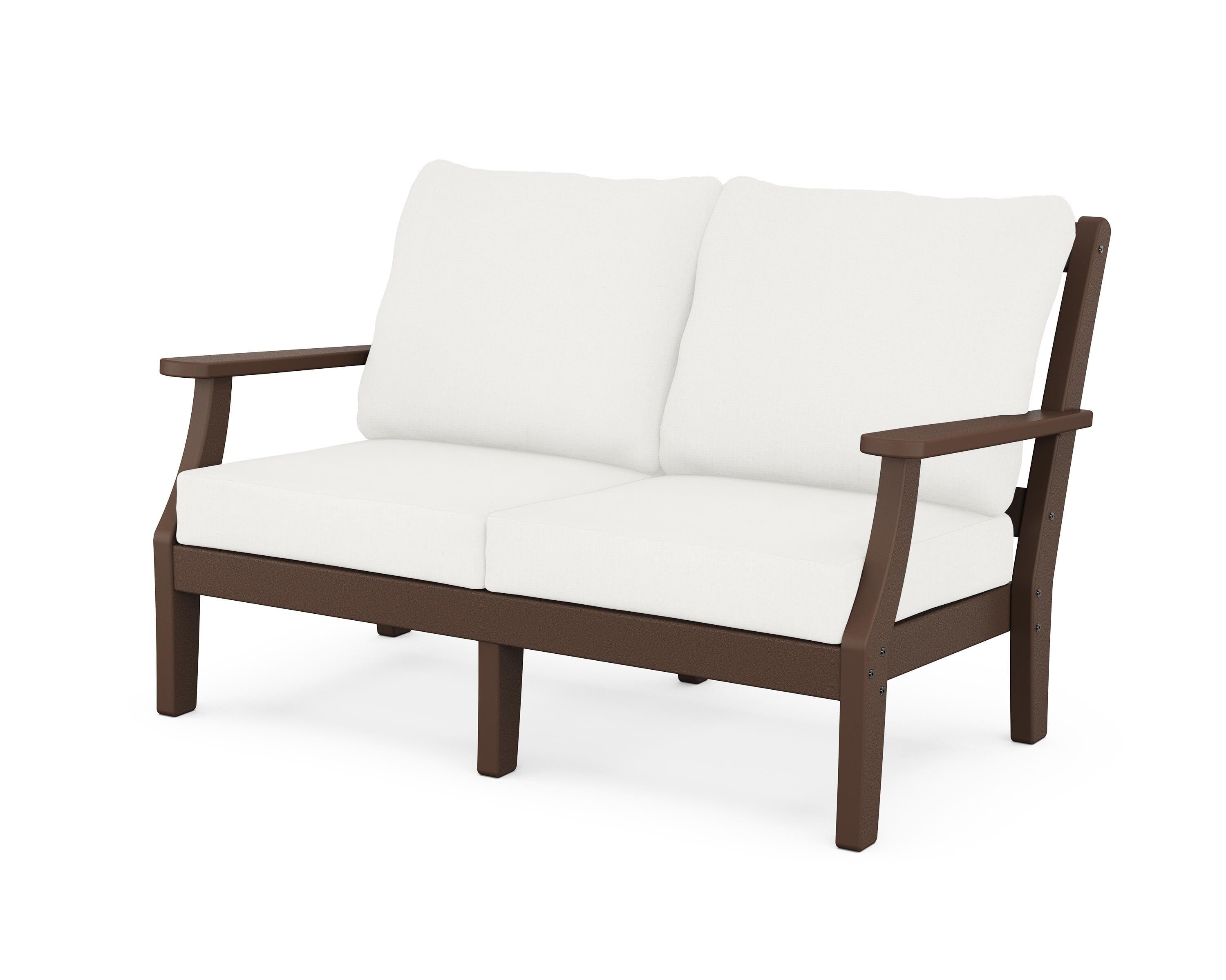 Martha Stewart by POLYWOOD® Chinoiserie Deep Seating Loveseat in Mahogany / Natural Linen