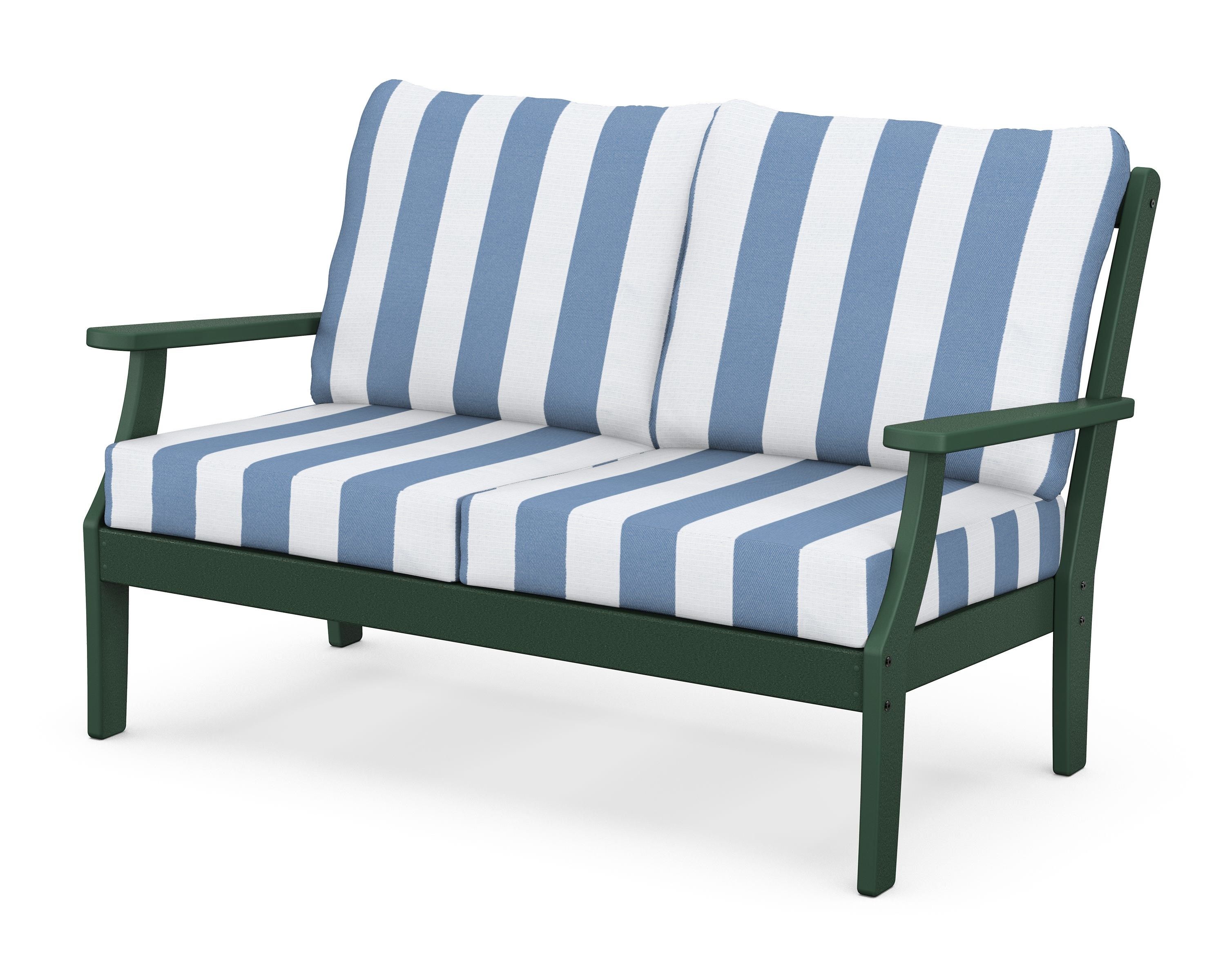 POLYWOOD® Braxton Deep Seating Loveseat in Green / Cabana Stripe Sky Blue