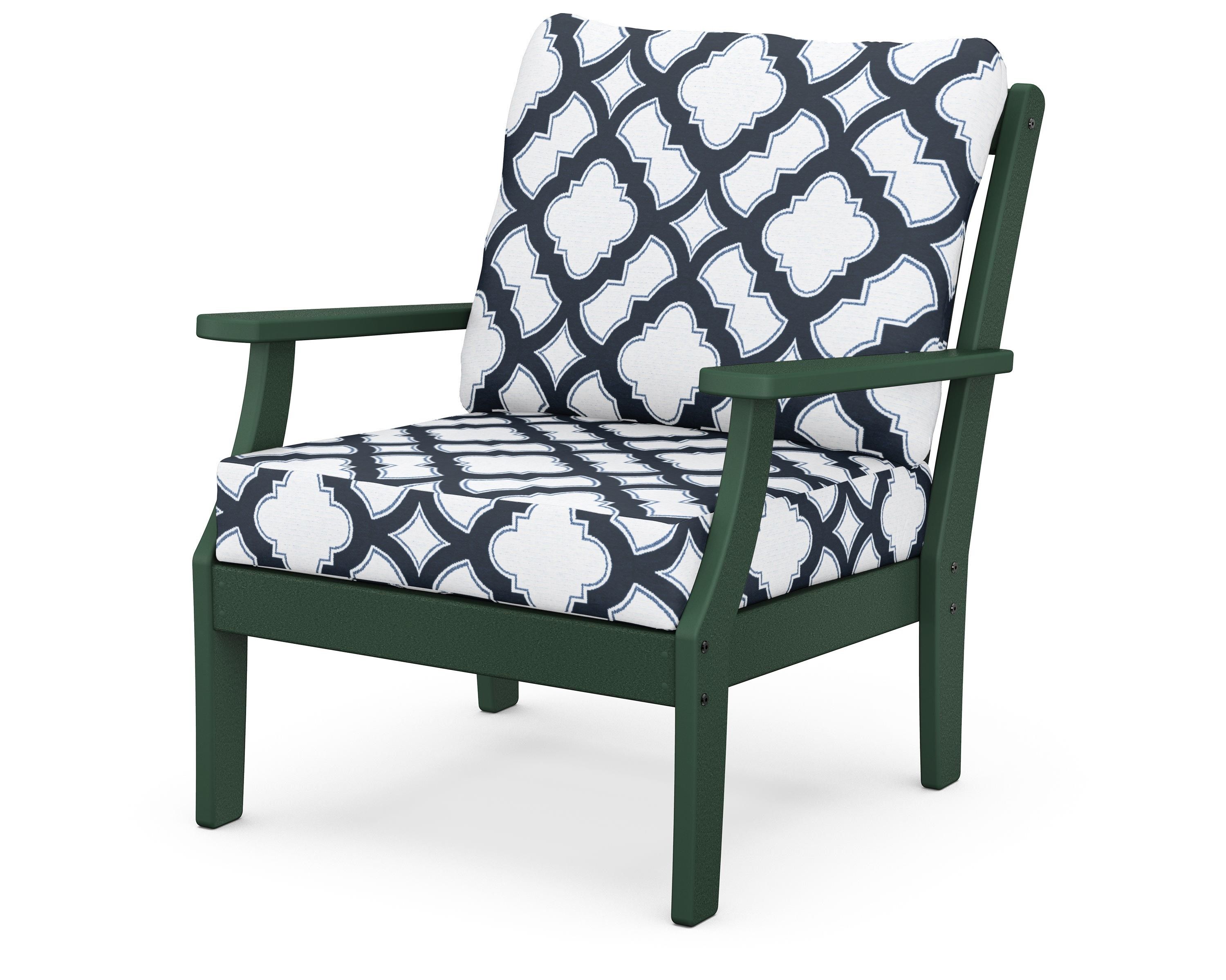 POLYWOOD® Braxton Deep Seating Chair in Green / Trellis Marine Indigo