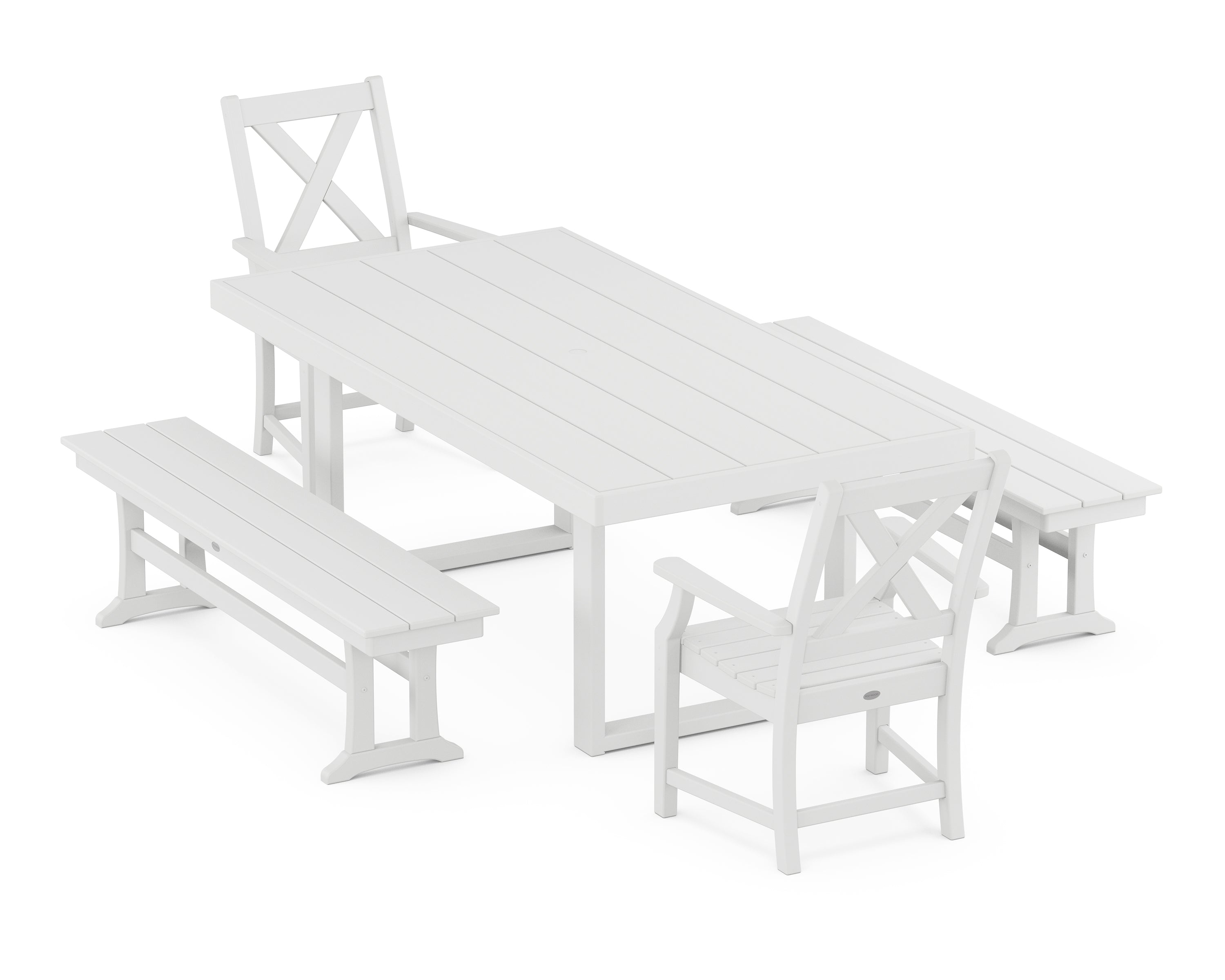 POLYWOOD® Braxton 5-Piece Dining Set with Benches in White