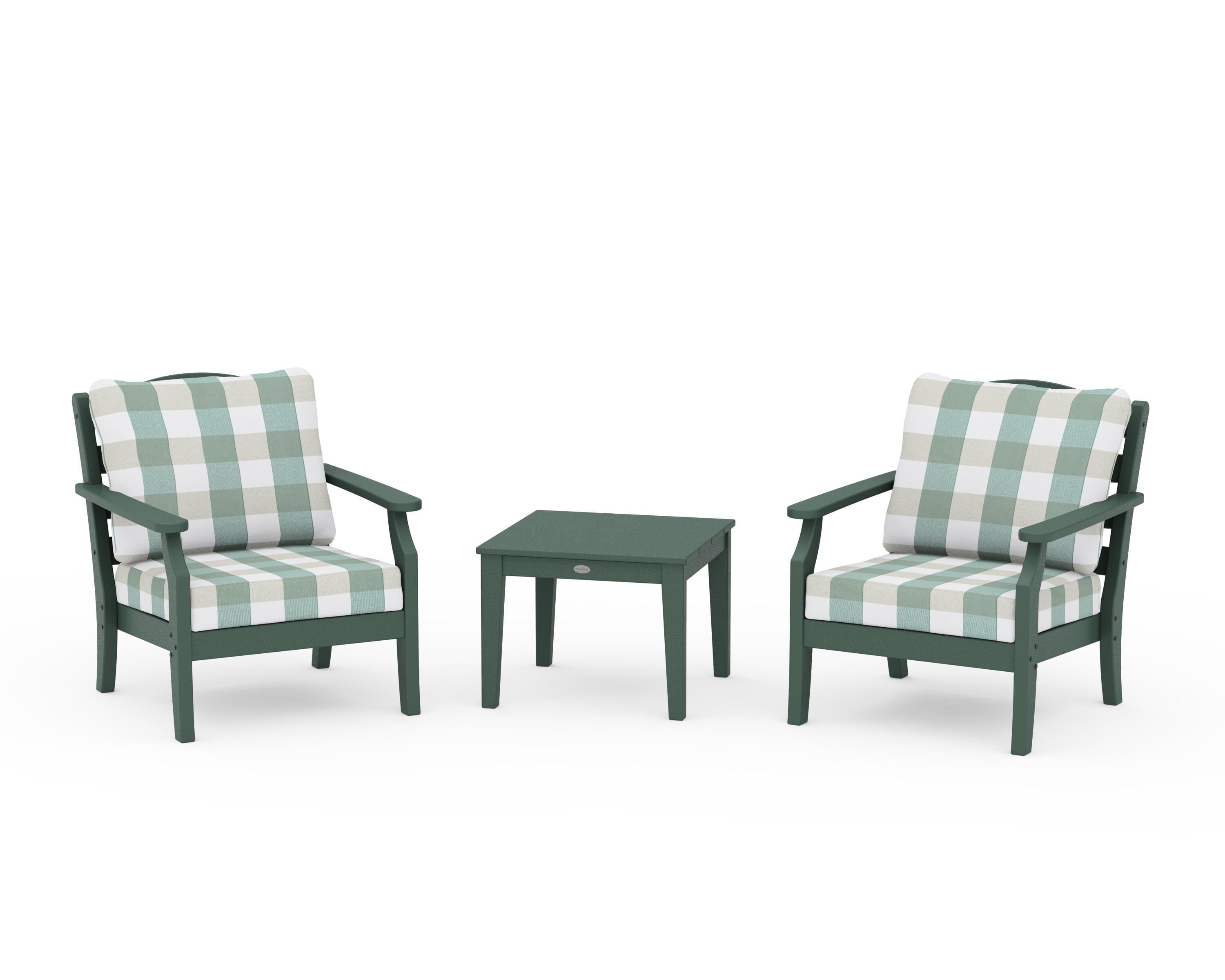 Draper James™ by POLYWOOD® Savannah 3-Piece Deep Seating Set in Green / Buffalo Plaid Glacier Spa