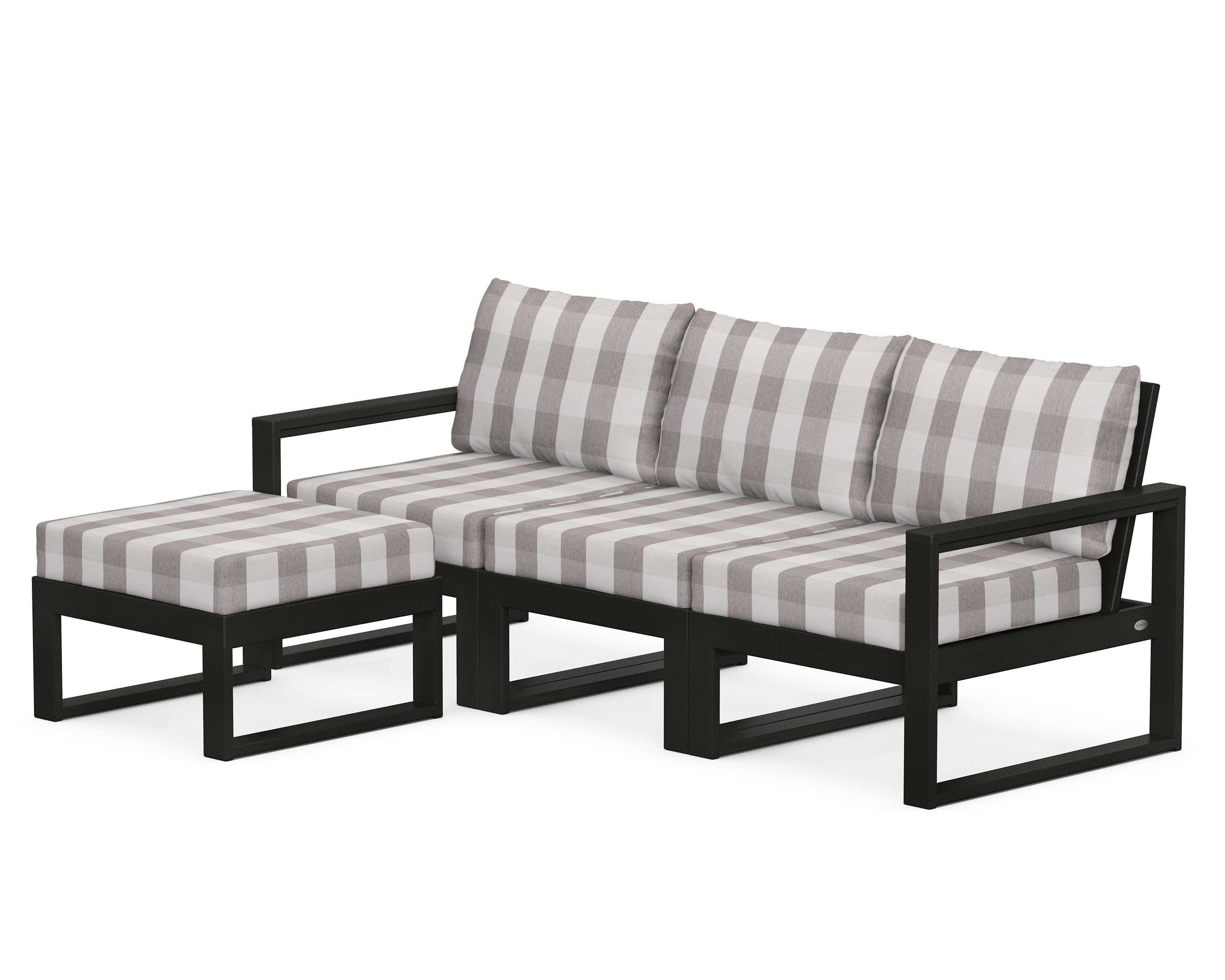 POLYWOOD® EDGE 4-Piece Modular Deep Seating Set with Ottoman in Black / Buffalo Plaid Grey Mist