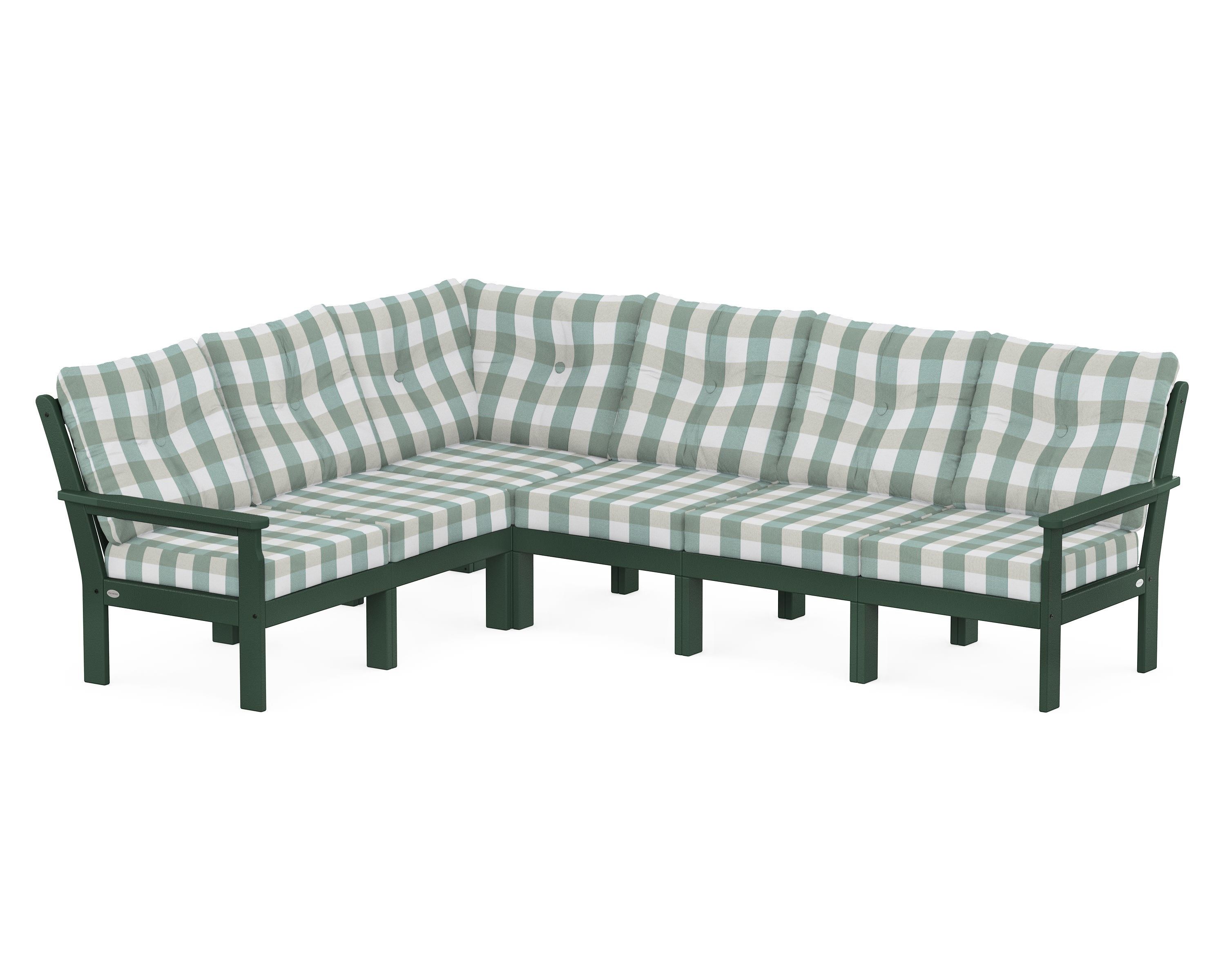 POLYWOOD® Vineyard 6-Piece Sectional in Green / Buffalo Plaid Glacier Spa
