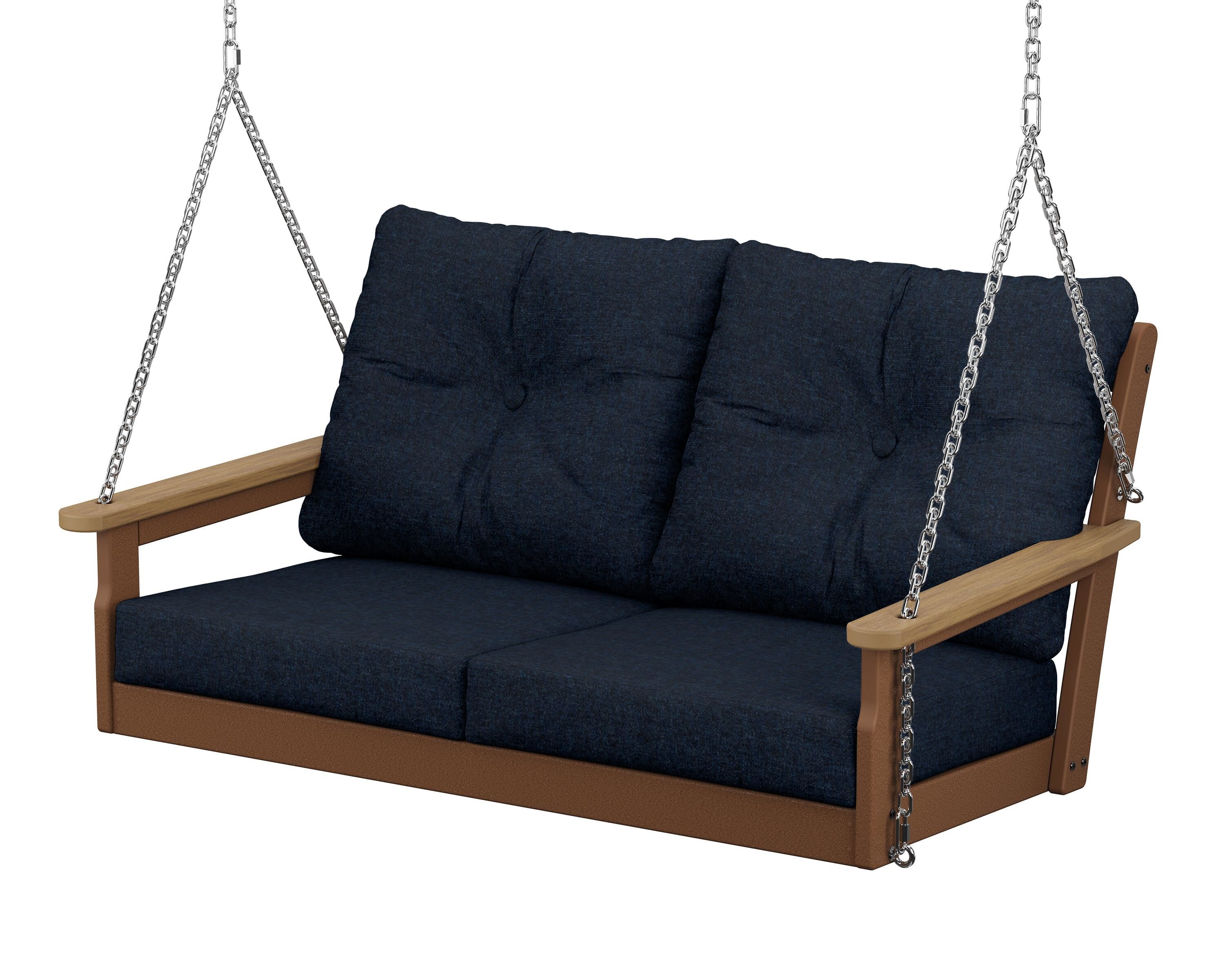 POLYWOOD® Vineyard Deep Seating Swing in Teak / Natural / Marine Indigo