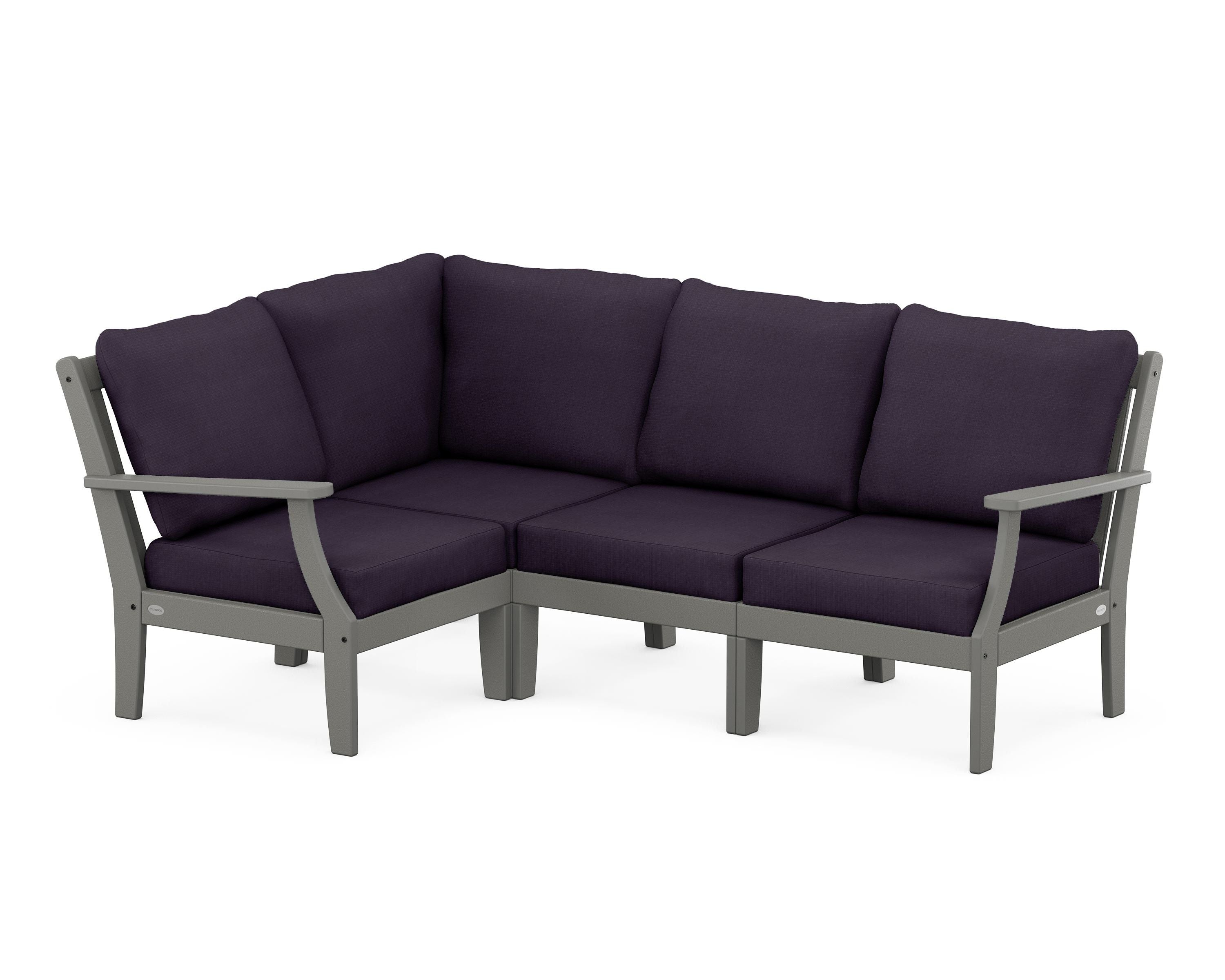 POLYWOOD® Braxton Modular 4-Piece Deep Seating Set in Slate Grey / Navy Linen