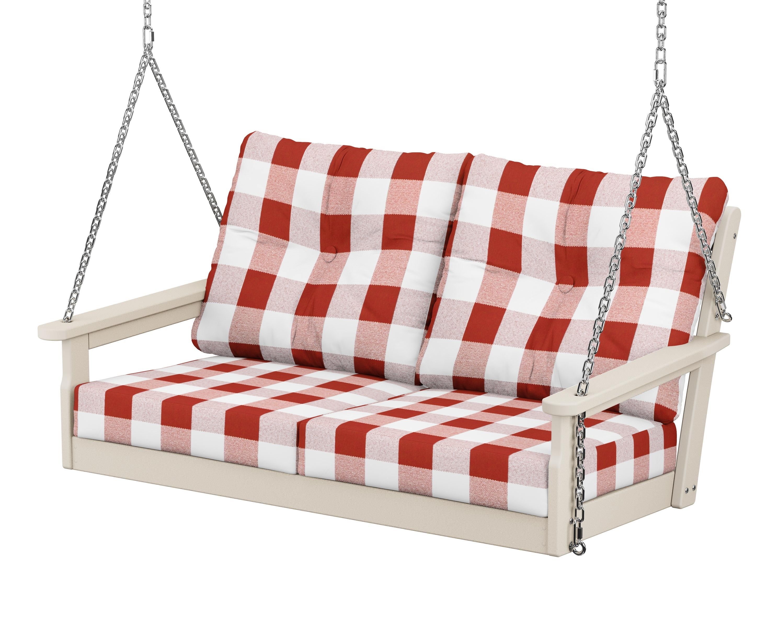 POLYWOOD® Vineyard Deep Seating Swing in Sand / Buffalo Plaid Crimson