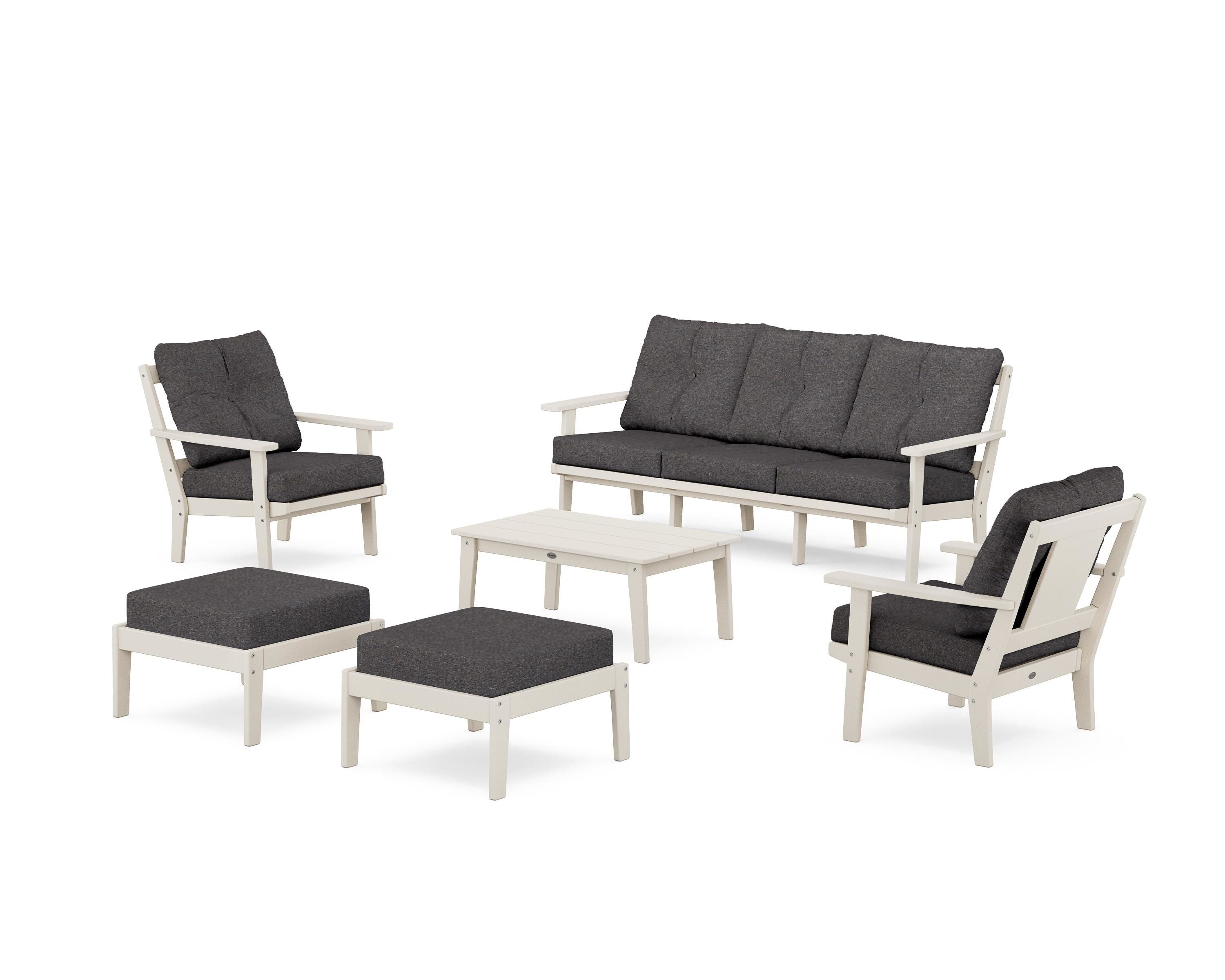 POLYWOOD® Prairie 6-Piece Lounge Sofa Set in Sand / Ash Charcoal