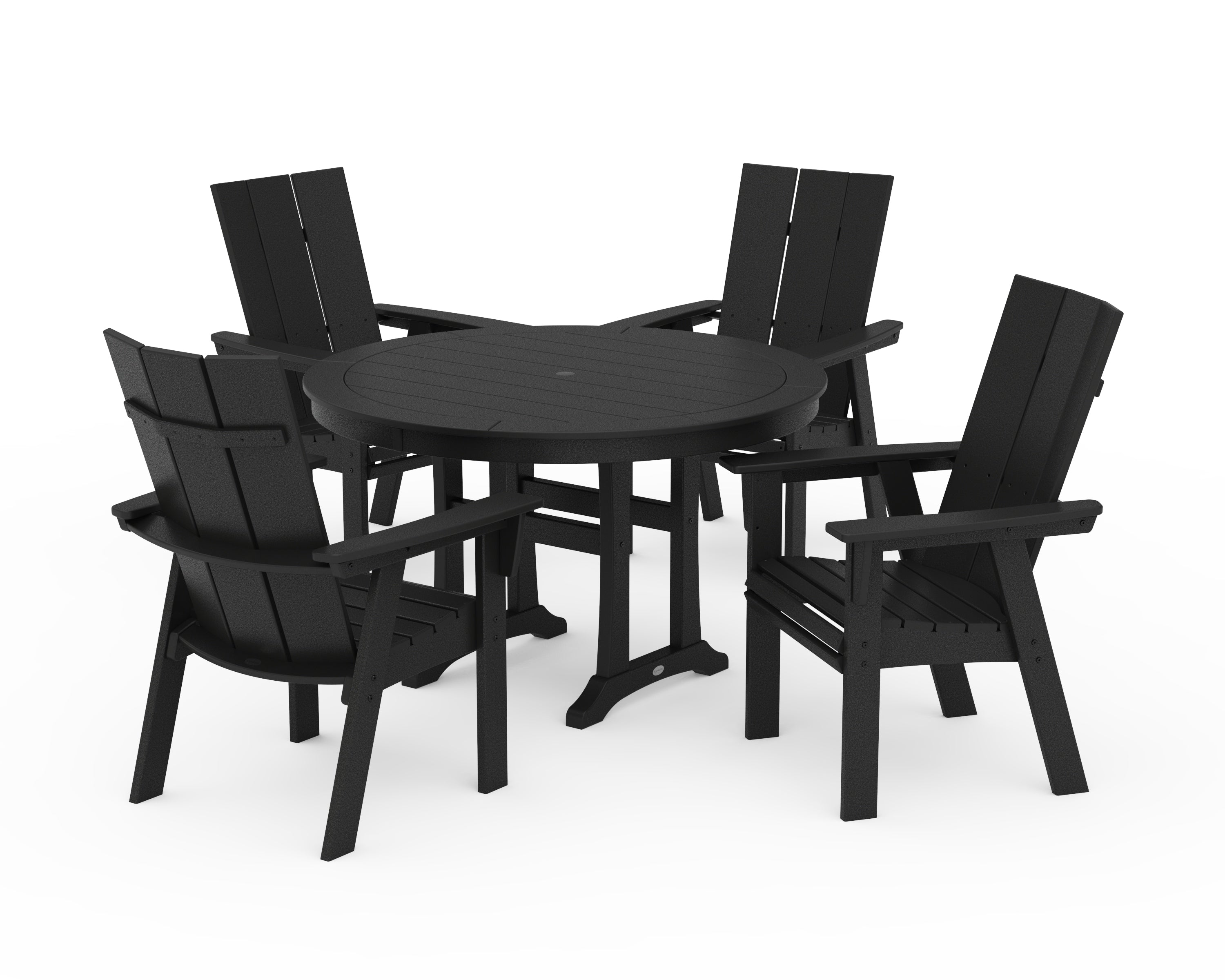 POLYWOOD® Modern Curveback Adirondack 5-Piece Nautical Trestle Dining Set in Black