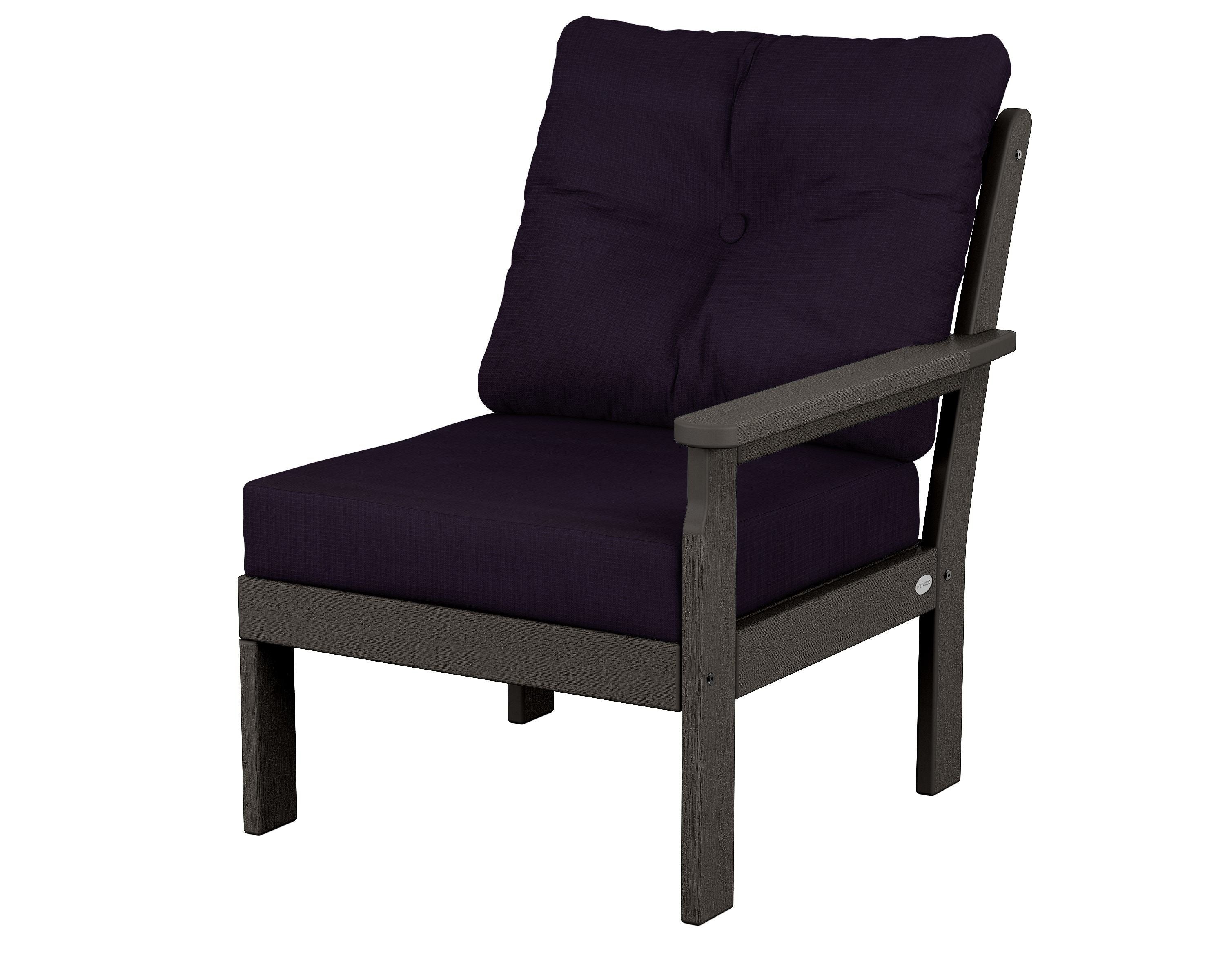 POLYWOOD® Vineyard Modular Right Arm Chair in Vintage Coffee / Navy Linen