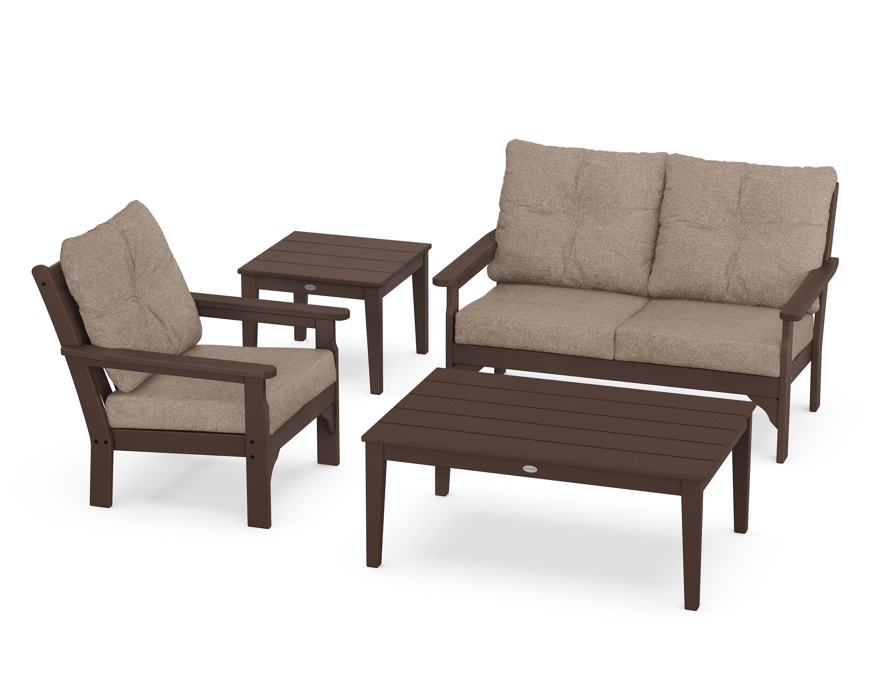 POLYWOOD® Vineyard 4-Piece Deep Seating Set in Mahogany / Spiced Burlap