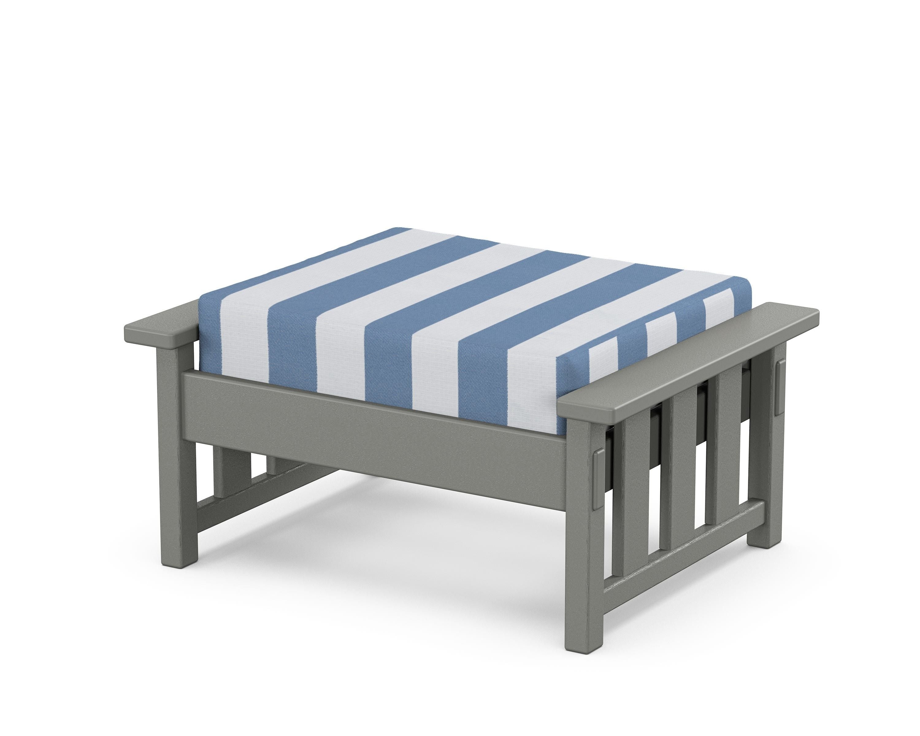 Martha Stewart by POLYWOOD® Acadia Deep Seating Ottoman in Slate Grey / Cabana Stripe Sky Blue