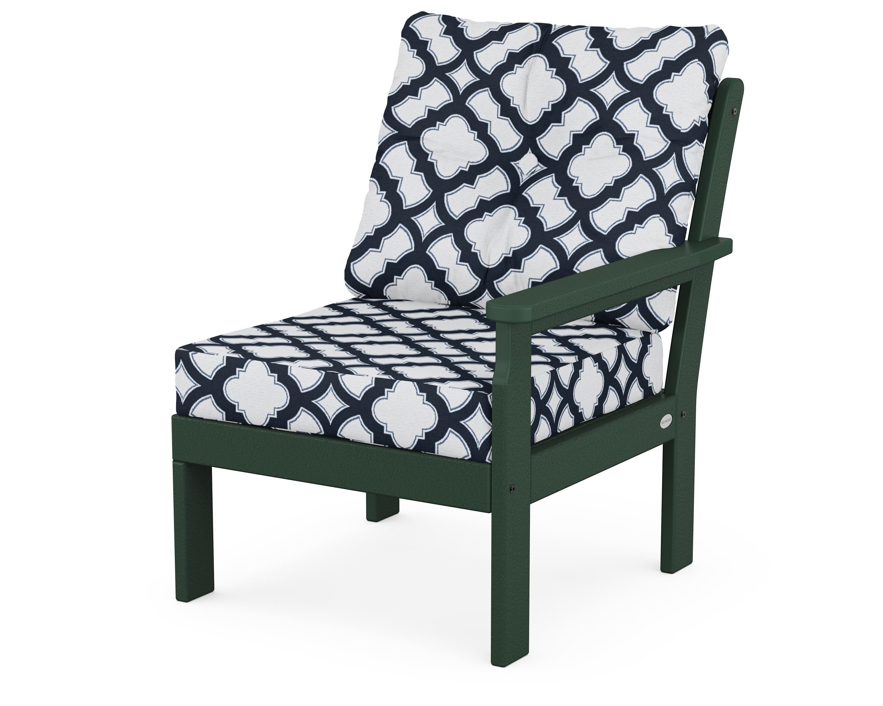 POLYWOOD® Vineyard Modular Right Arm Chair in Green / Trellis Marine Indigo
