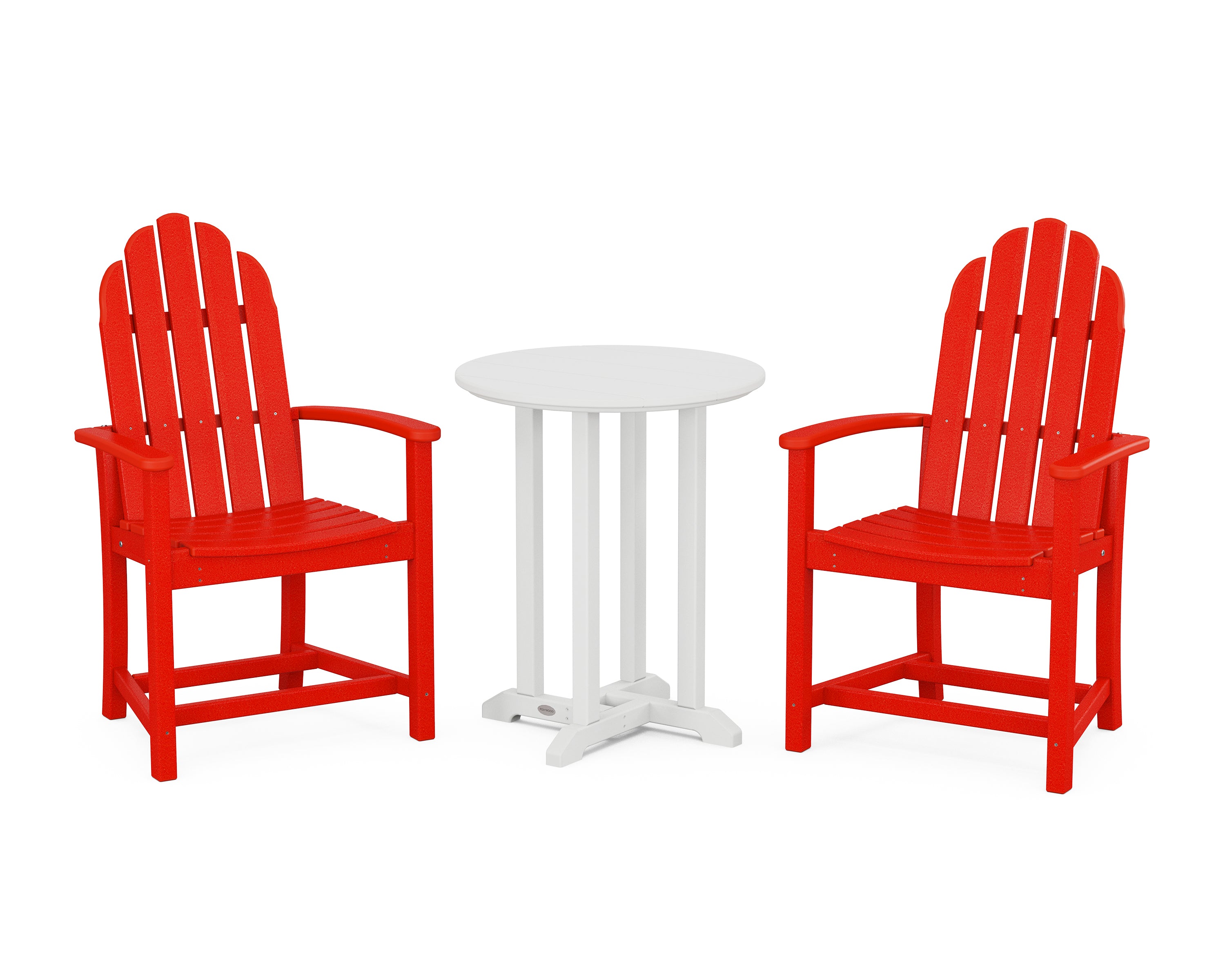 POLYWOOD® Classic Adirondack 3-Piece Round Bistro Dining Set in Sunset Red / White