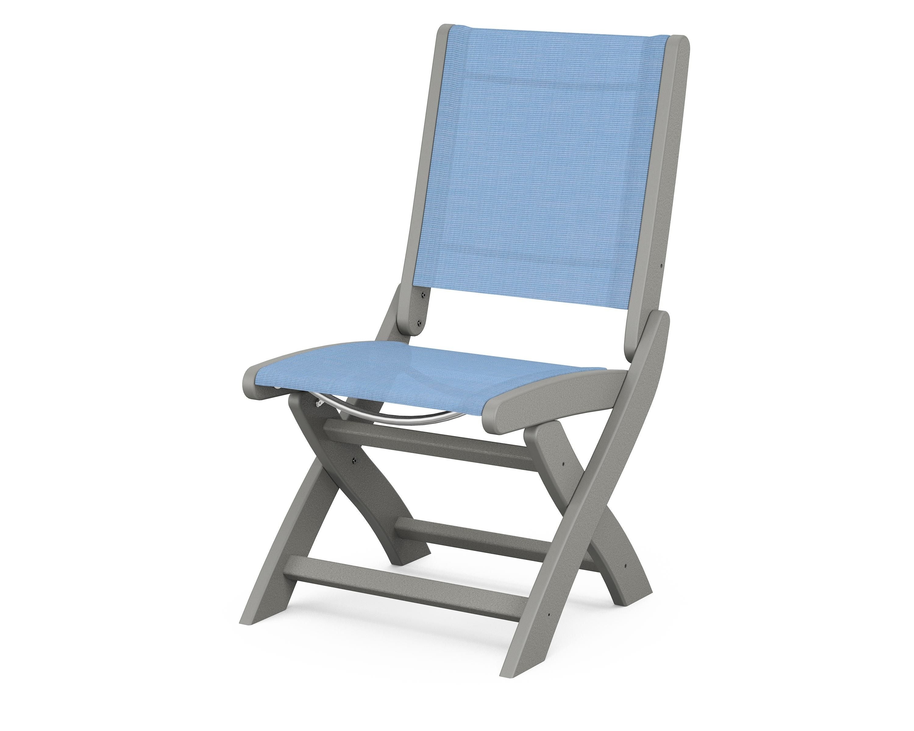 POLYWOOD® Coastal Folding Side Chair in Slate Grey / Poolside Sling