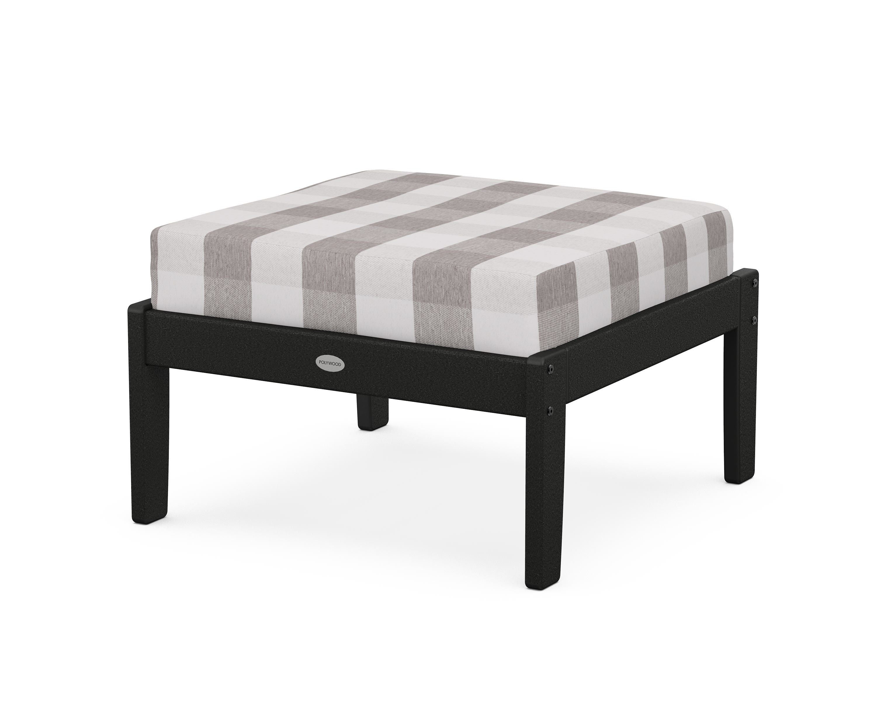 POLYWOOD® Braxton Deep Seating Ottoman in Black / Buffalo Plaid Grey Mist
