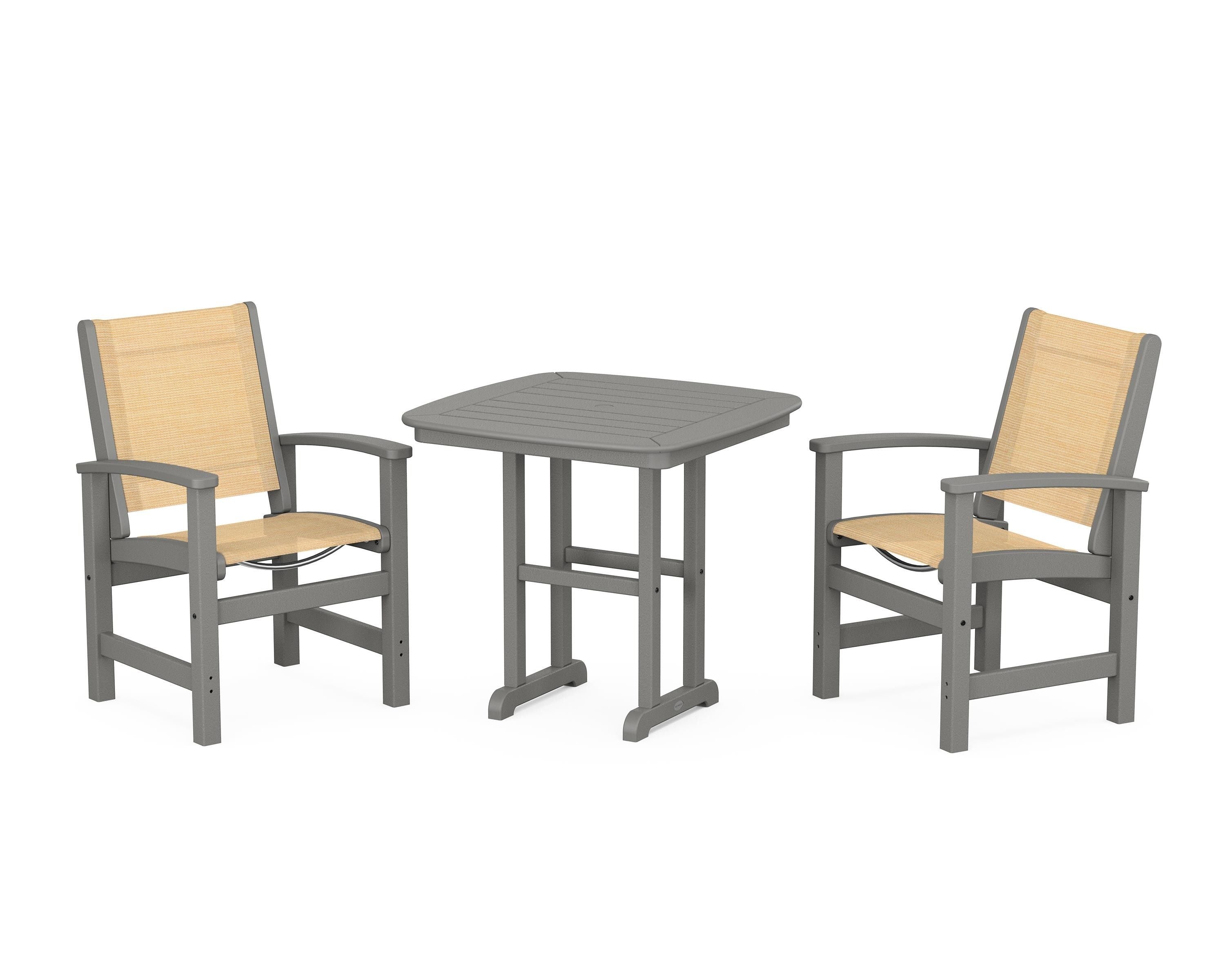 POLYWOOD® Coastal 3-Piece Dining Set in Slate Grey / Dupioni Apricot Sling
