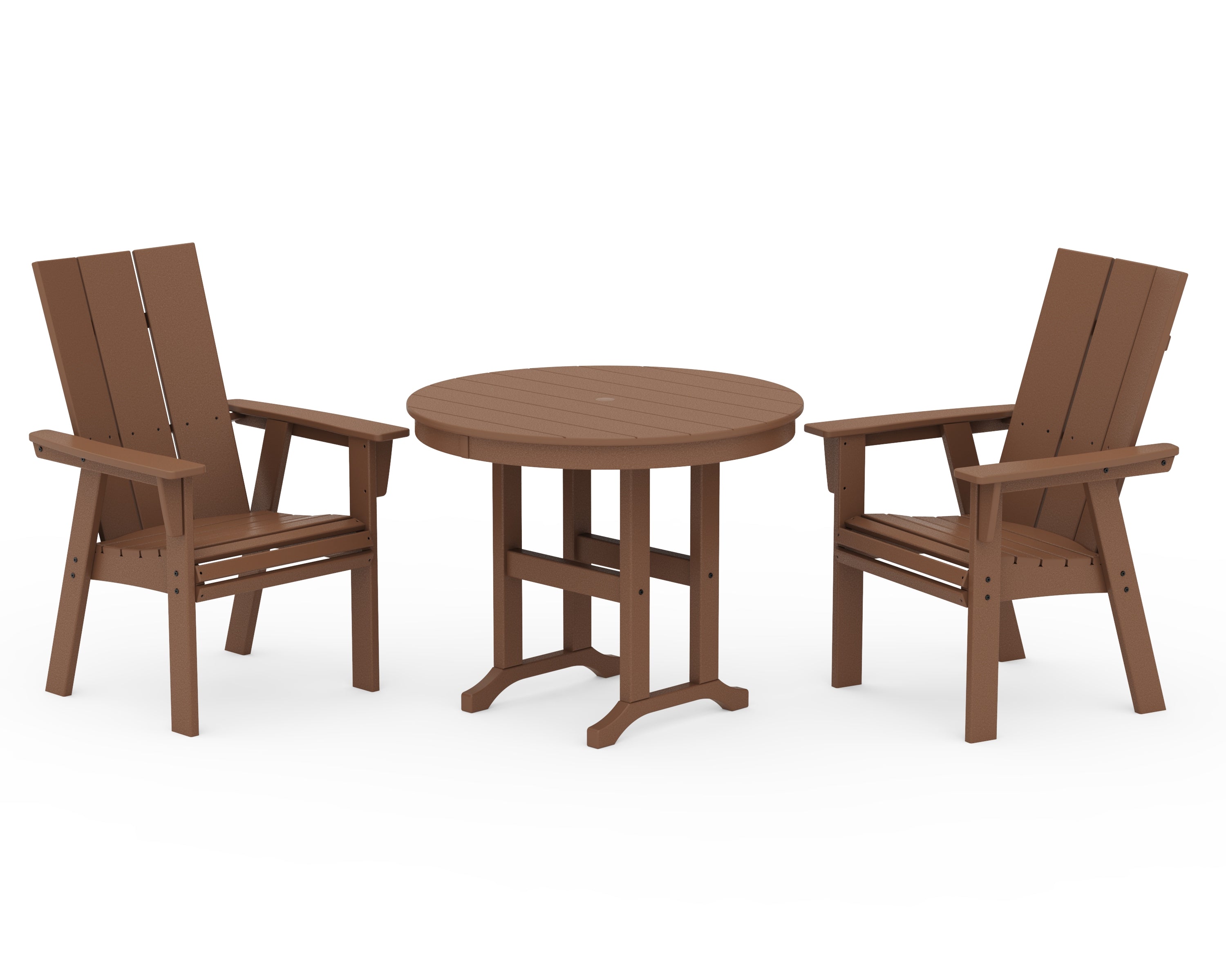 POLYWOOD® Modern Adirondack 3-Piece Round Dining Set in Teak