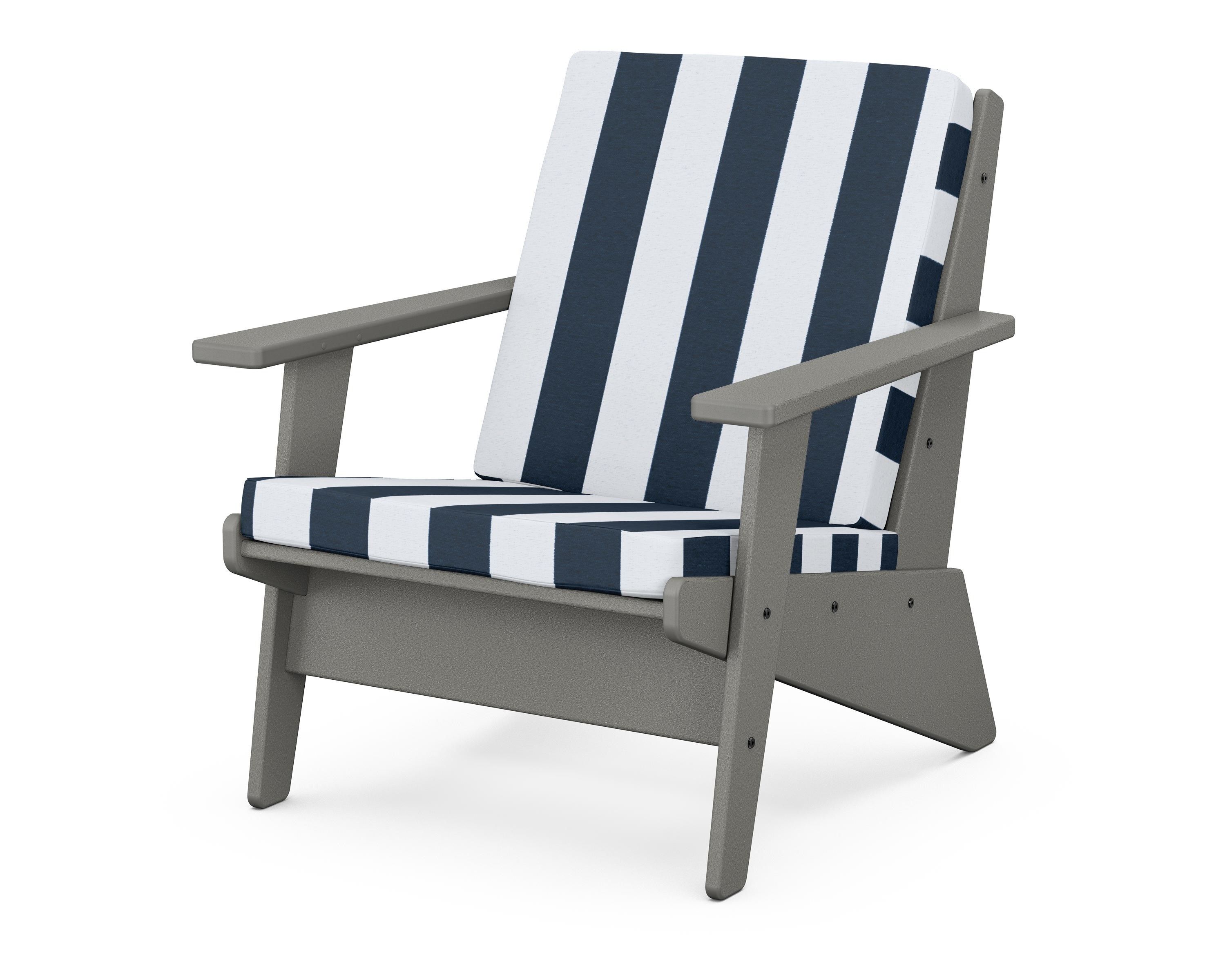 POLYWOOD® Riviera Modern Lounge Chair in Slate Grey / Cabana Stripe Marine Indigo