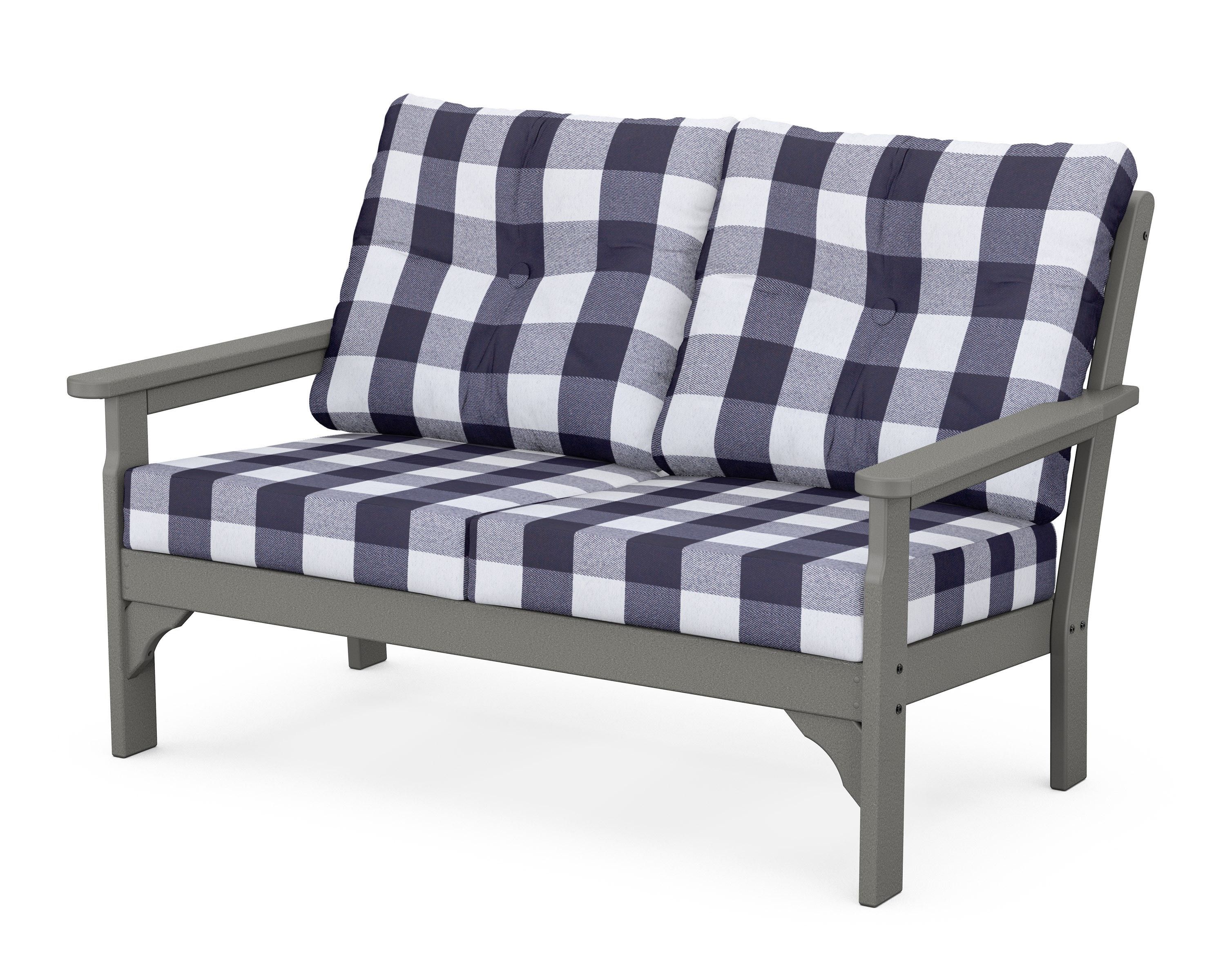 POLYWOOD® Vineyard Deep Seating Loveseat in Slate Grey / Buffalo Plaid Navy