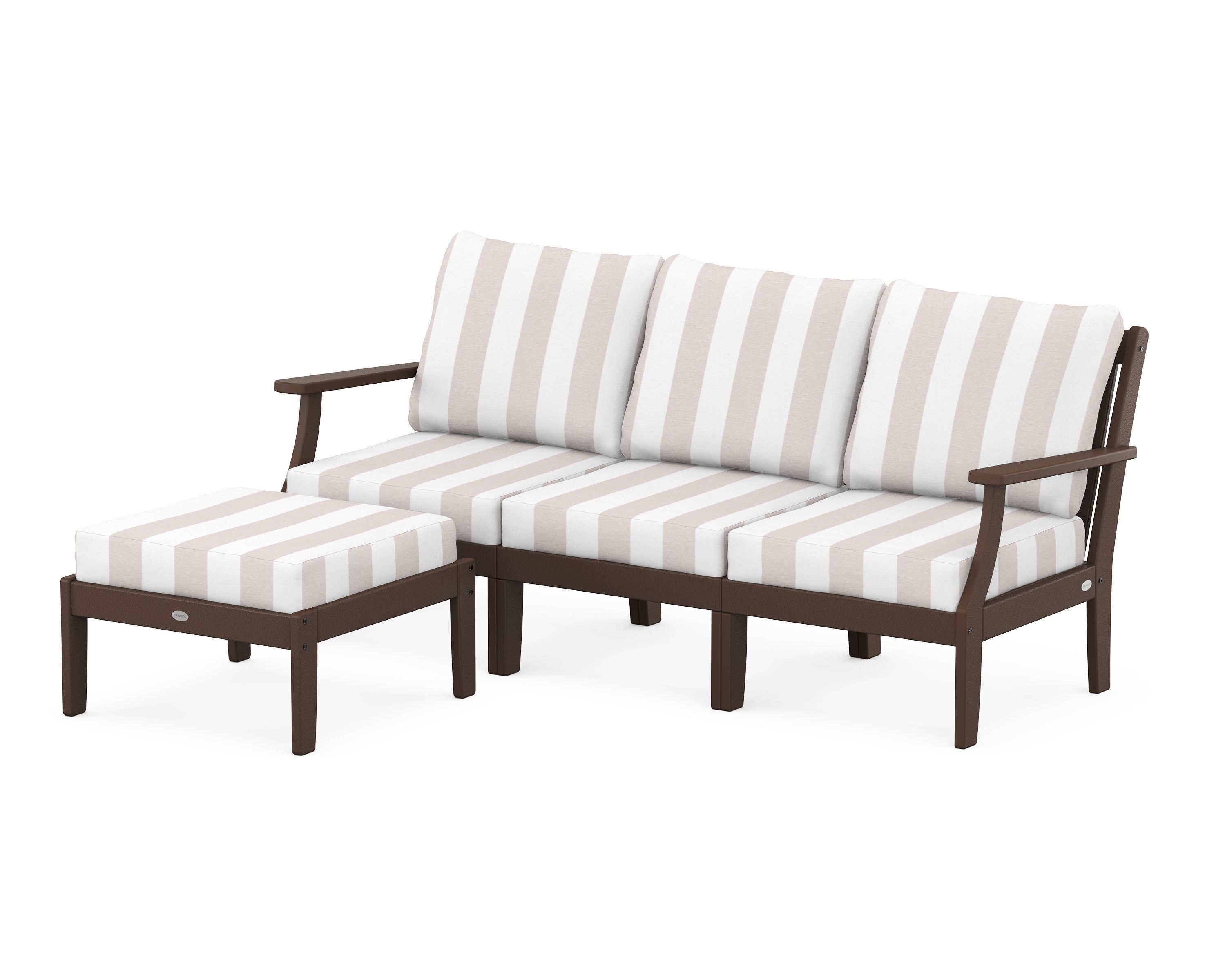POLYWOOD® Braxton Modular 4-Piece Deep Seating Set with Ottoman in Mahogany / Cabana Stripe Dune Burlap