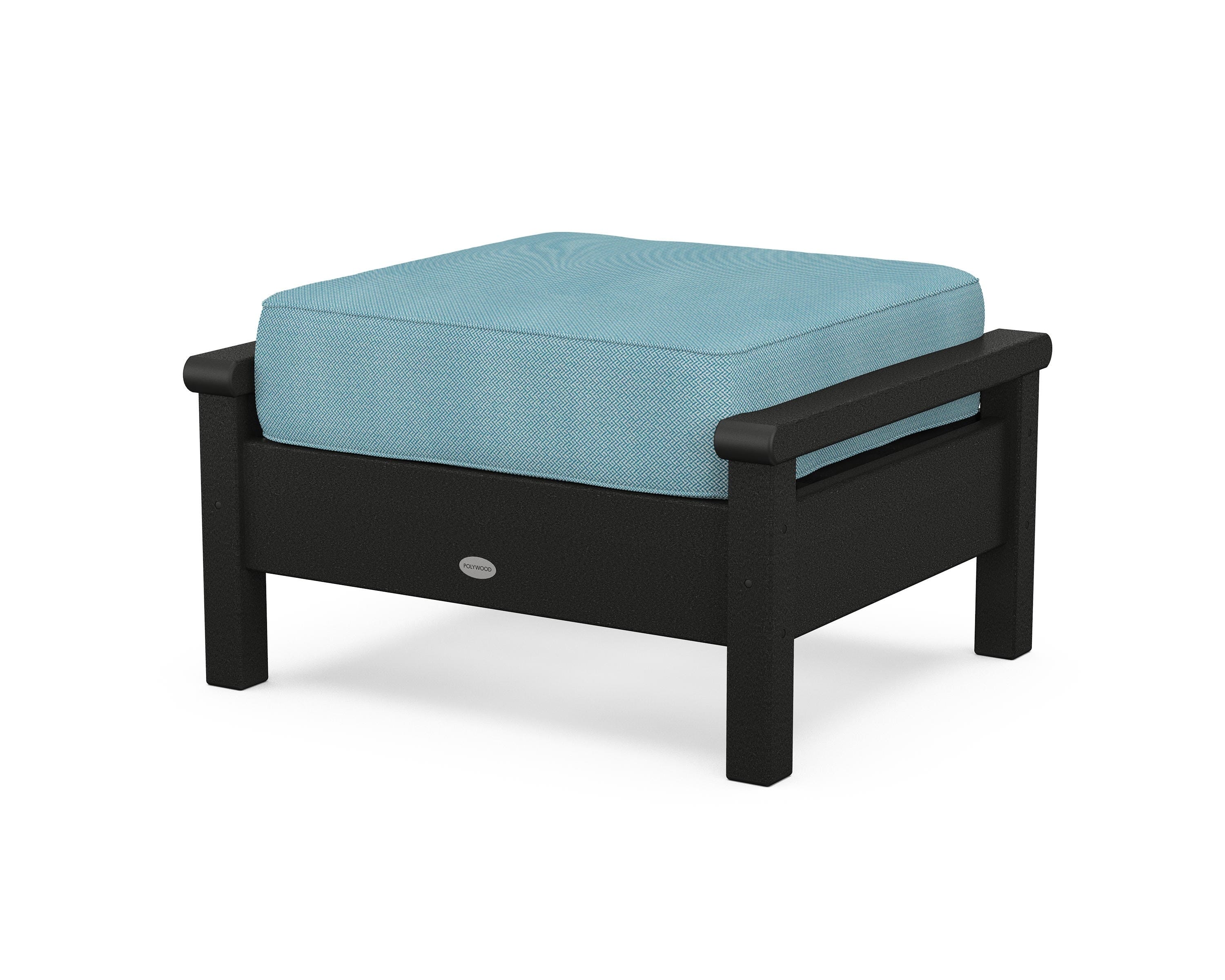 POLYWOOD® Harbour Deep Seating Ottoman in Black / Lattice Sky Blue