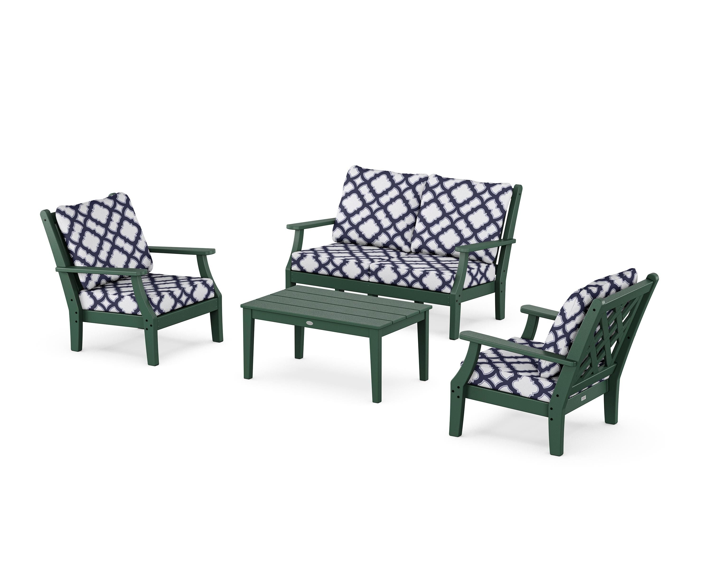 Country Living Wovendale 4-Piece Deep Seating Set with Loveseat in Green / Trellis Navy