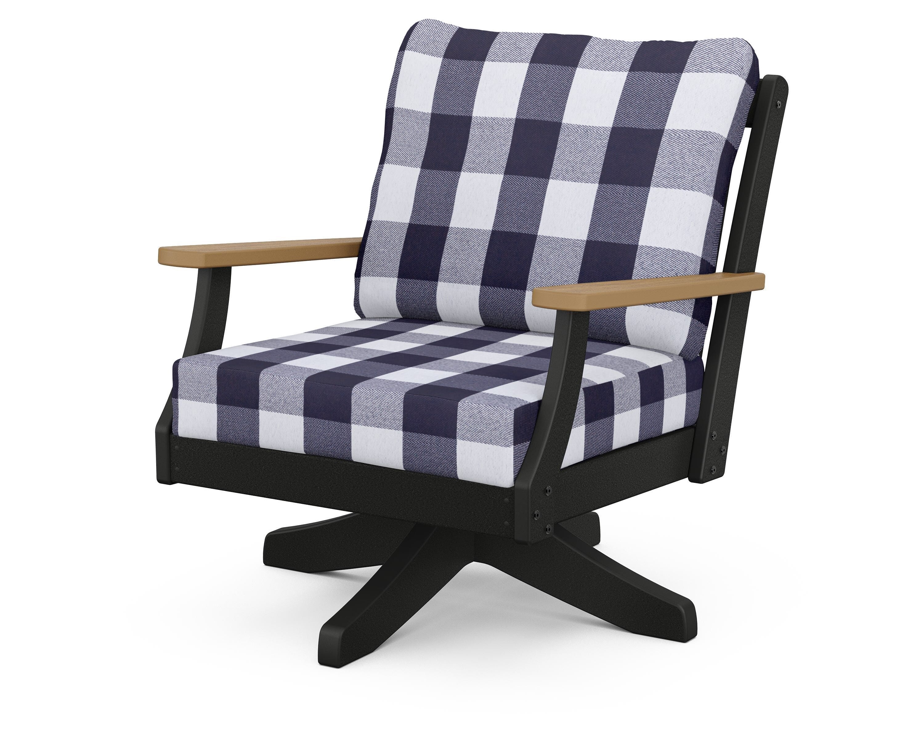 POLYWOOD® Braxton Deep Seating Swivel Chair in Black / Natural / Buffalo Plaid Navy