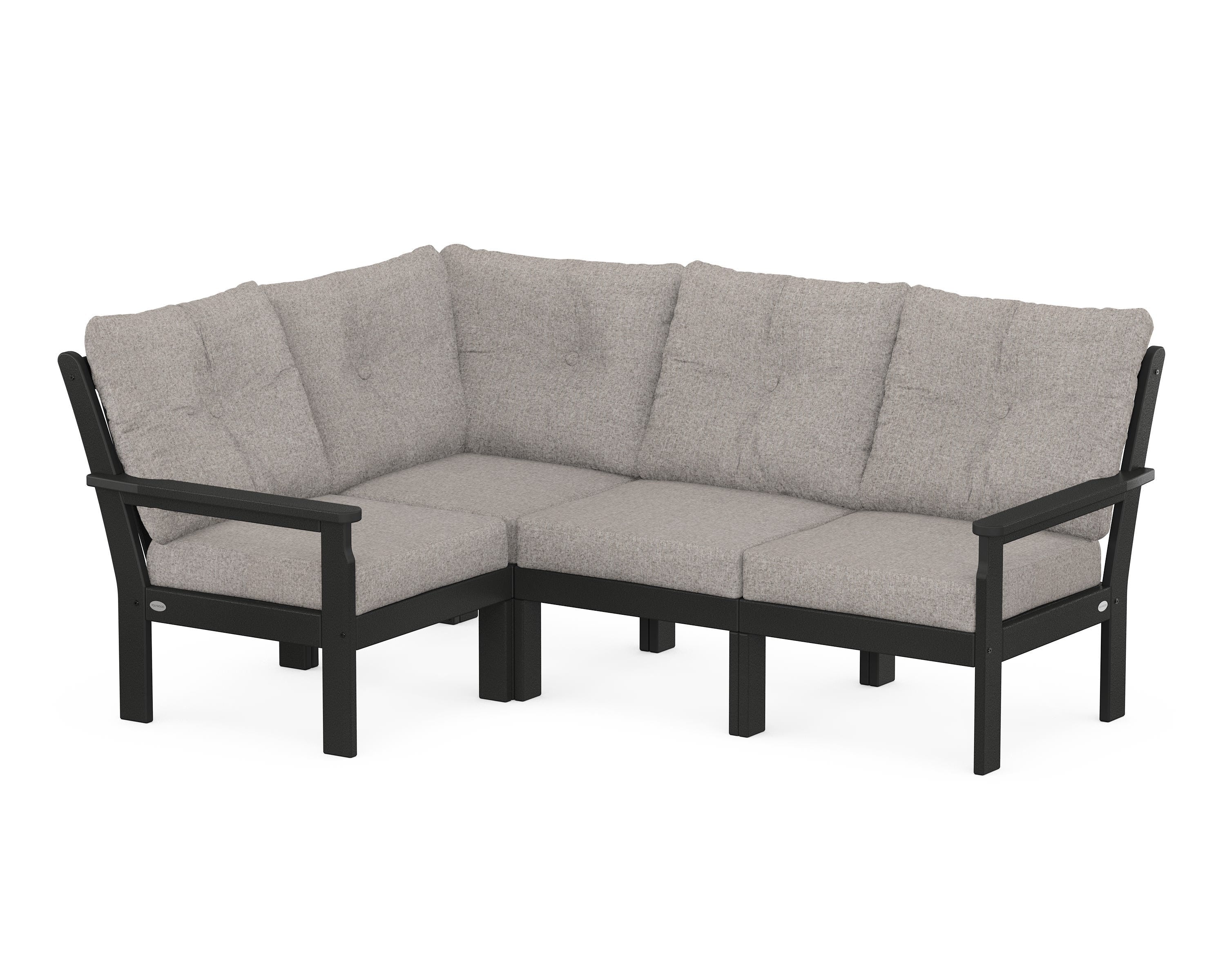 POLYWOOD® Vineyard 4-Piece Sectional in Black / Weathered Tweed