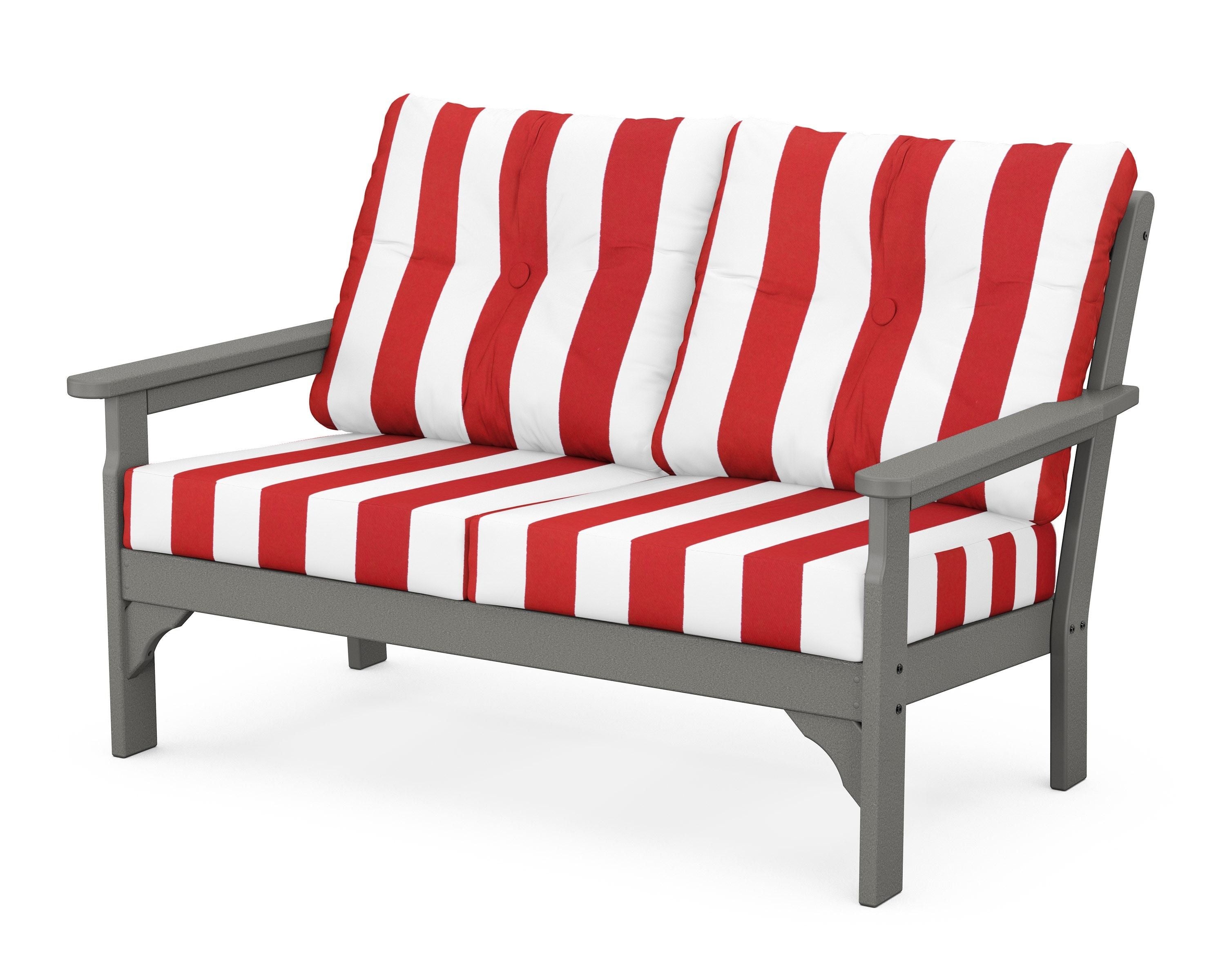 POLYWOOD® Vineyard Deep Seating Loveseat in Slate Grey / Cabana Stripe Crimson