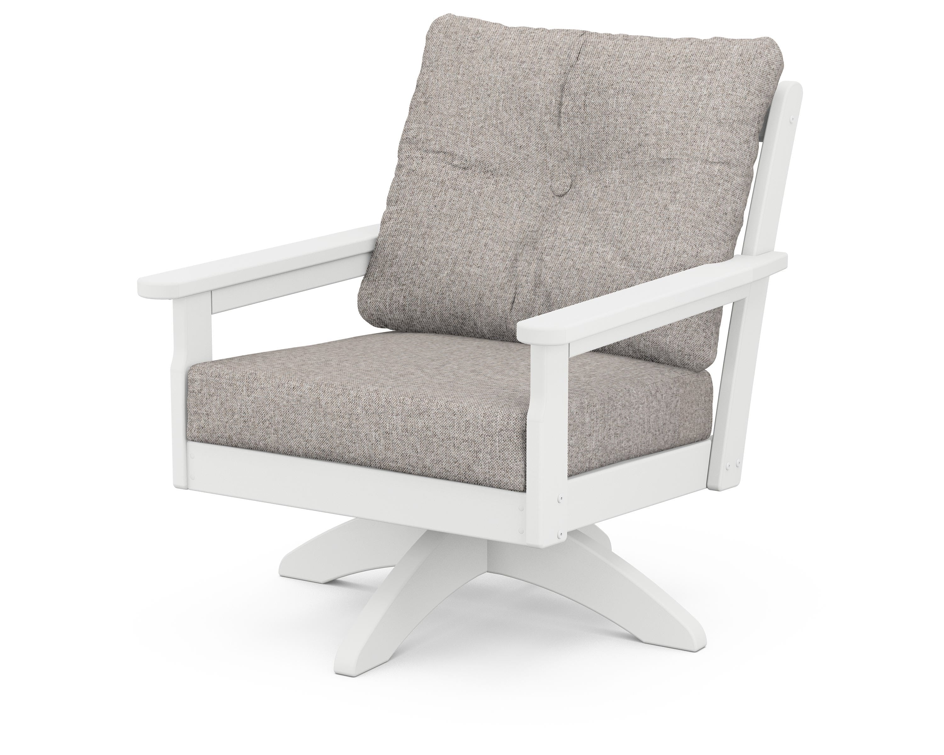 POLYWOOD® Vineyard Deep Seating Swivel Chair in White / Weathered Tweed