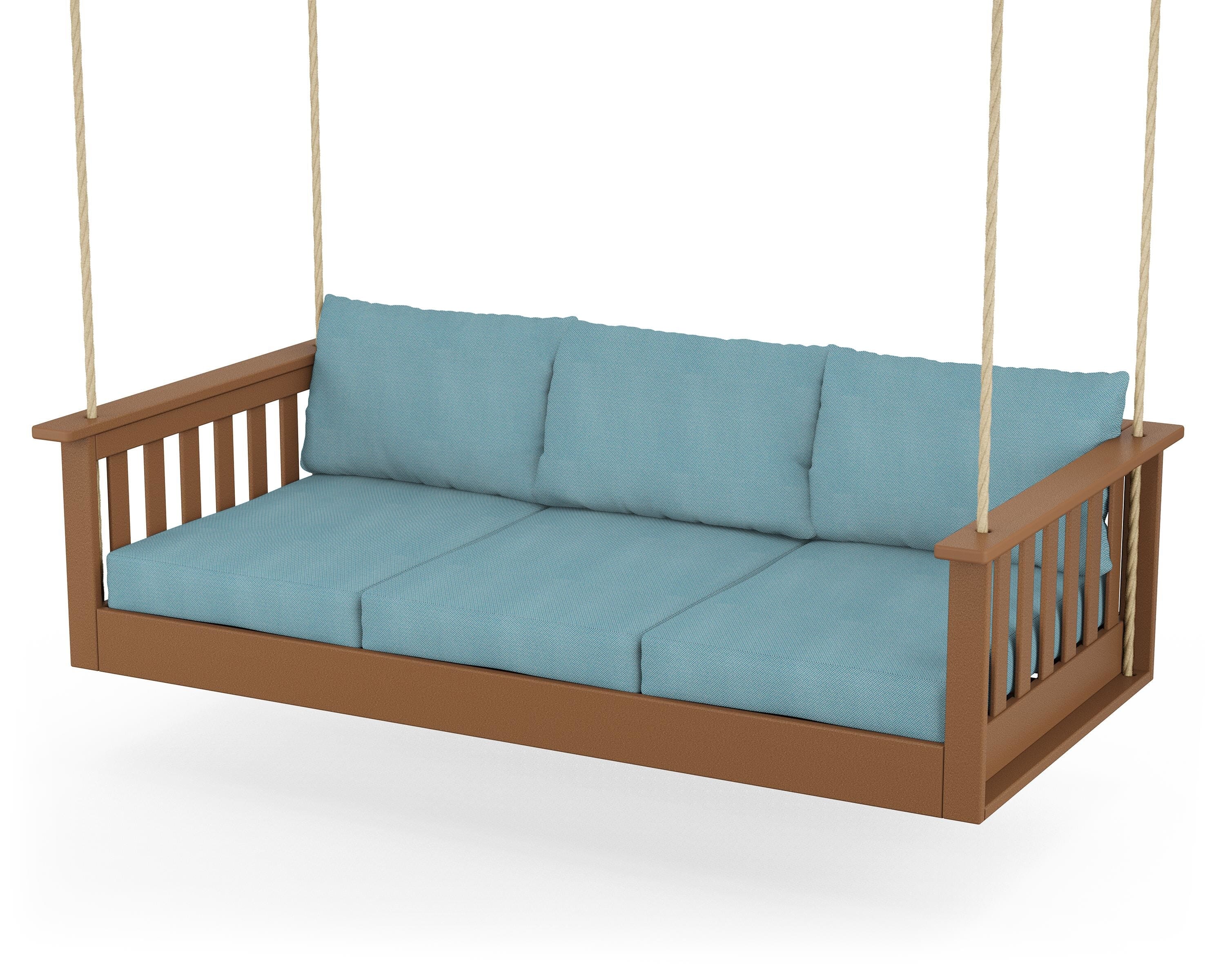 POLYWOOD® Vineyard Daybed Swing in Teak / Lattice Sky Blue