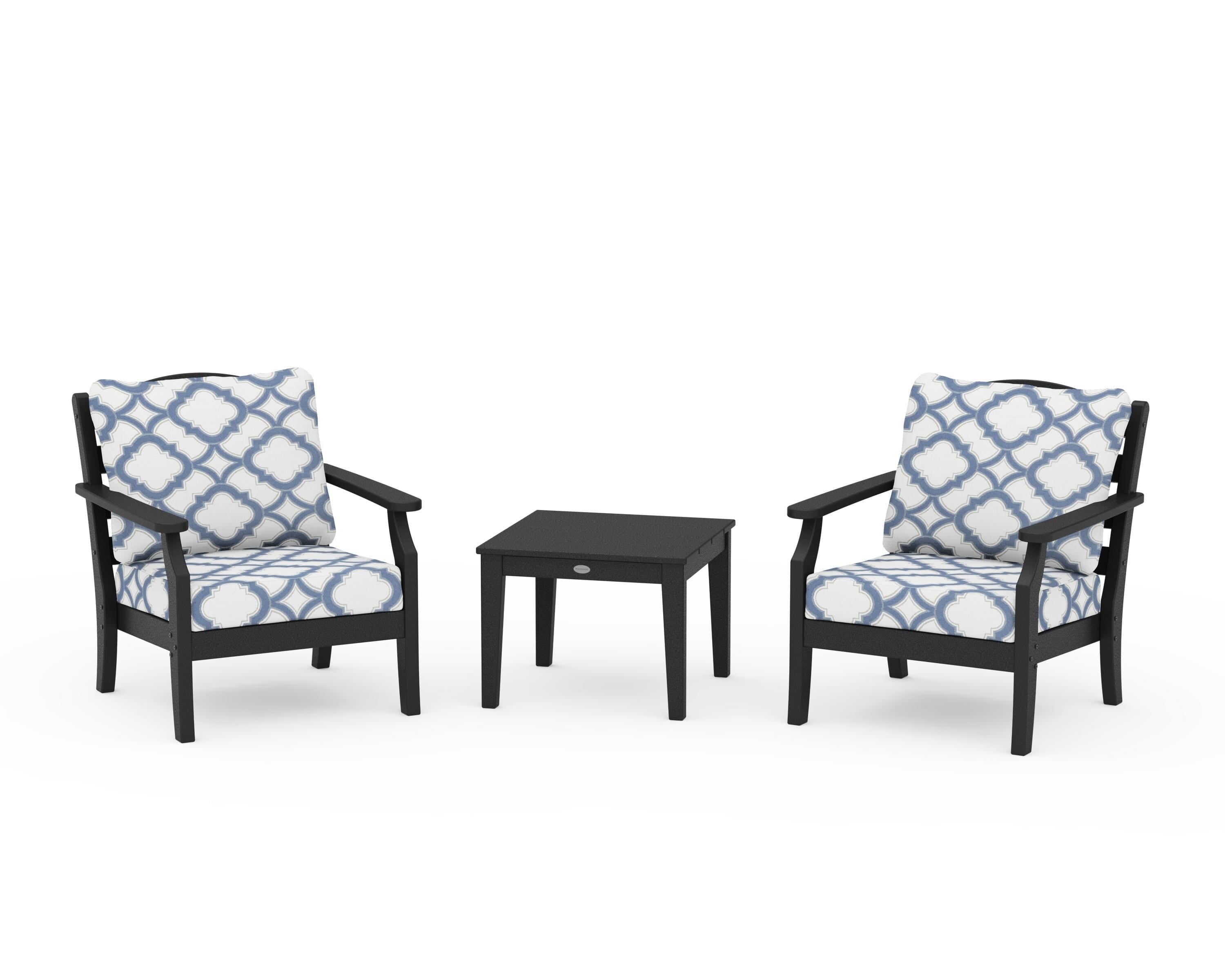 Draper James™ by POLYWOOD® Savannah 3-Piece Deep Seating Set in Black / Trellis Sky Blue